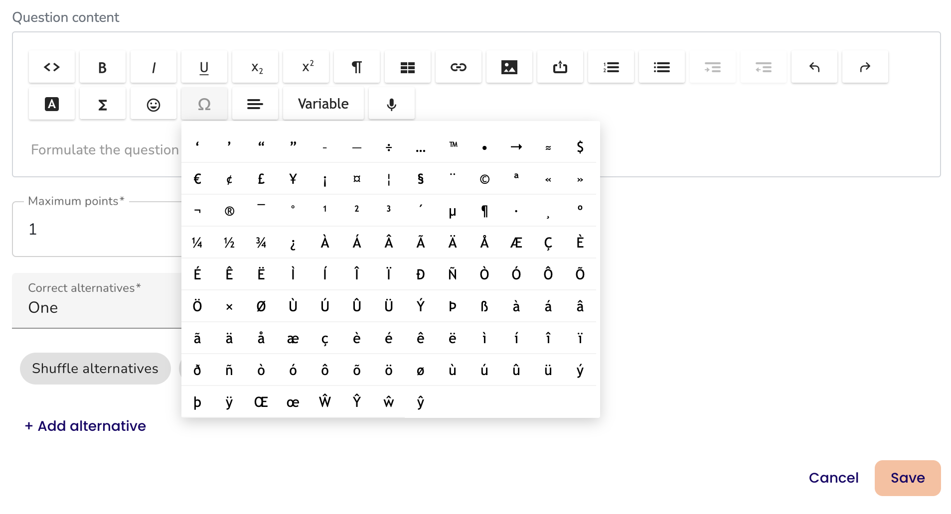 The rich text editor now has support for inserting special characters.png