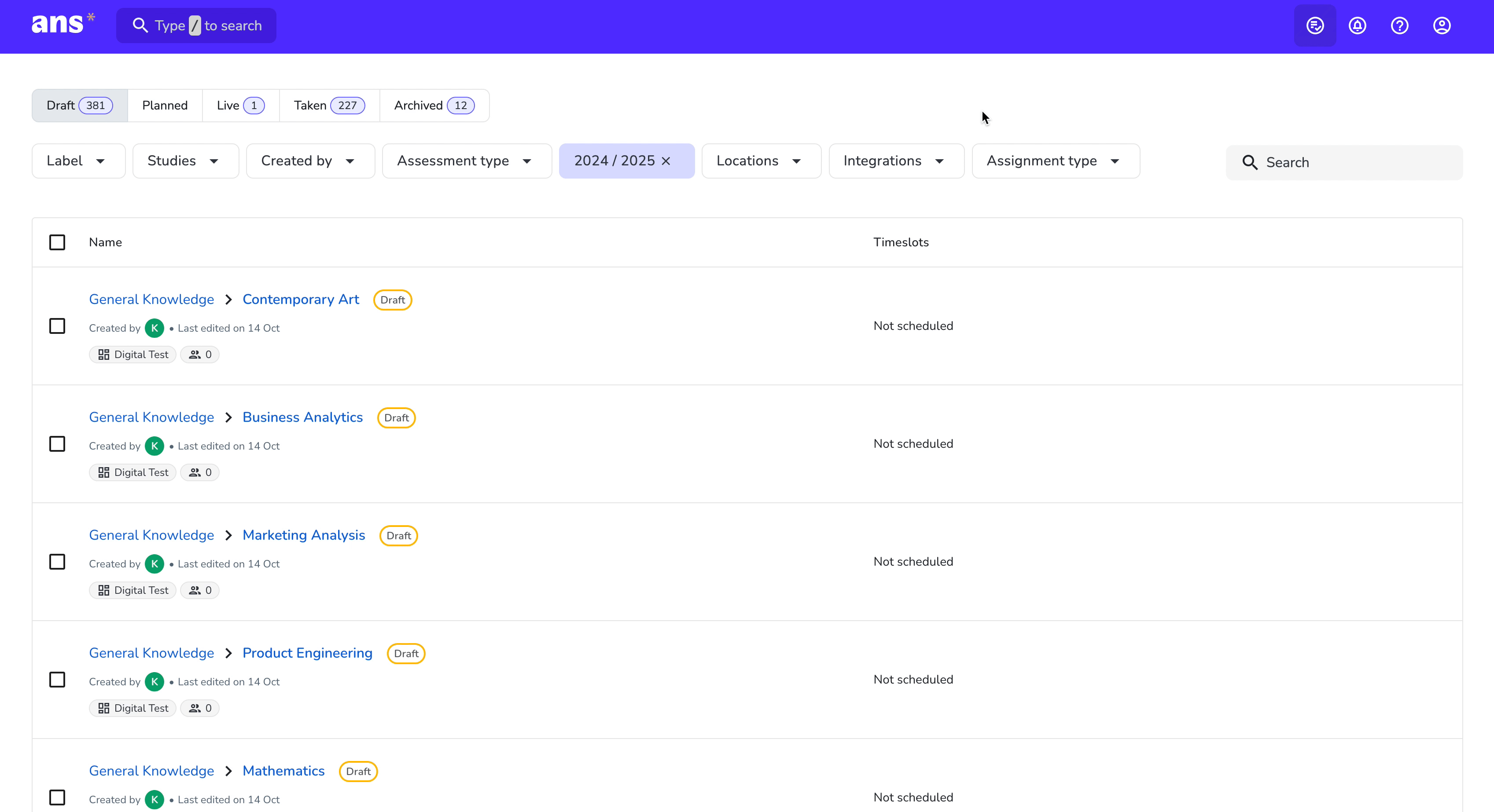 Assignment overview filters - Integrations.gif