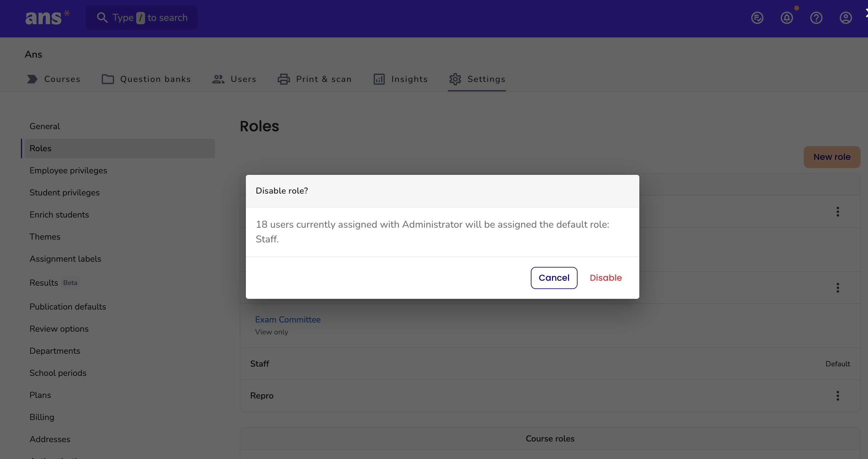 Disable role