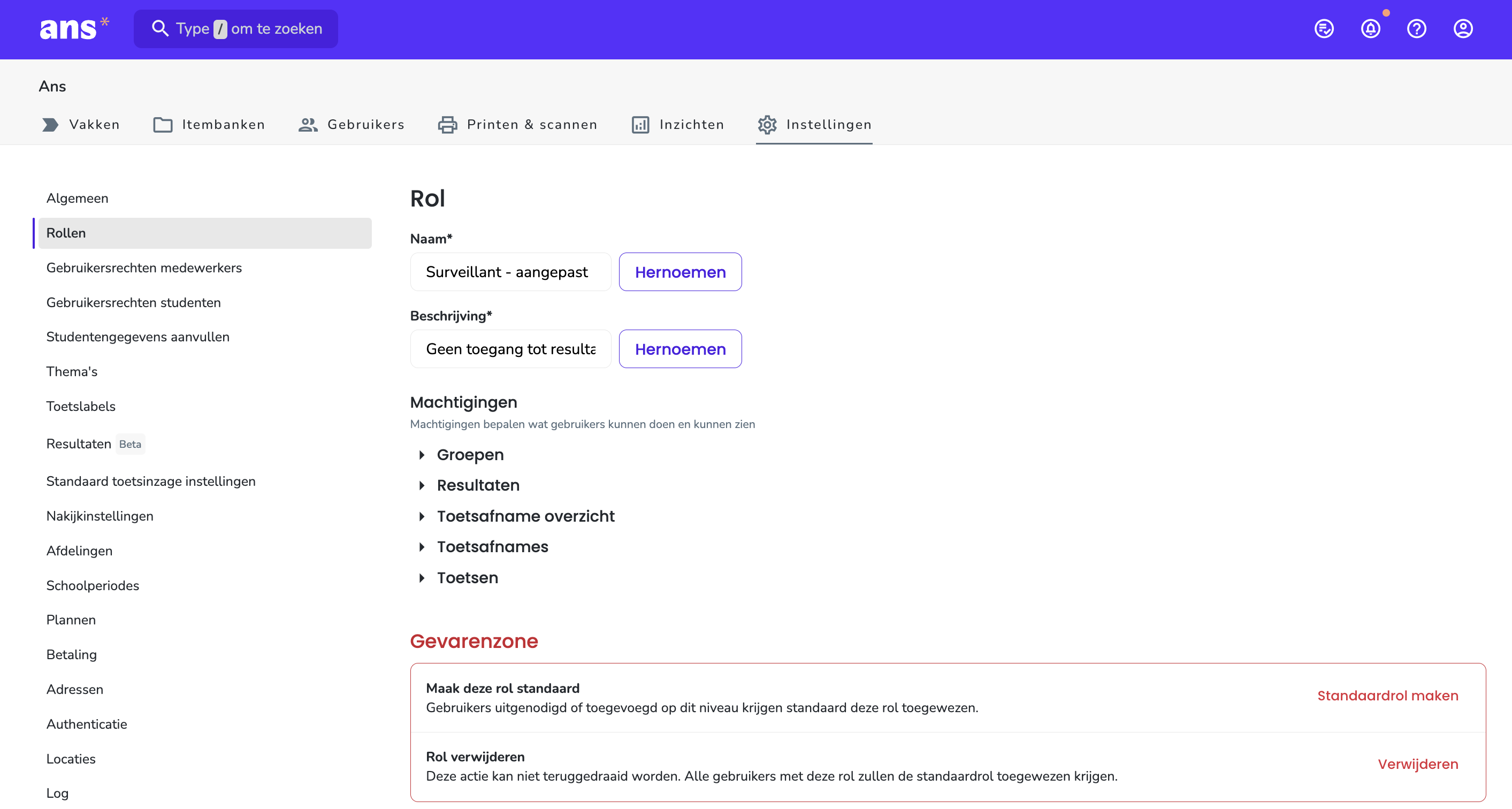 Standaardrol instellen