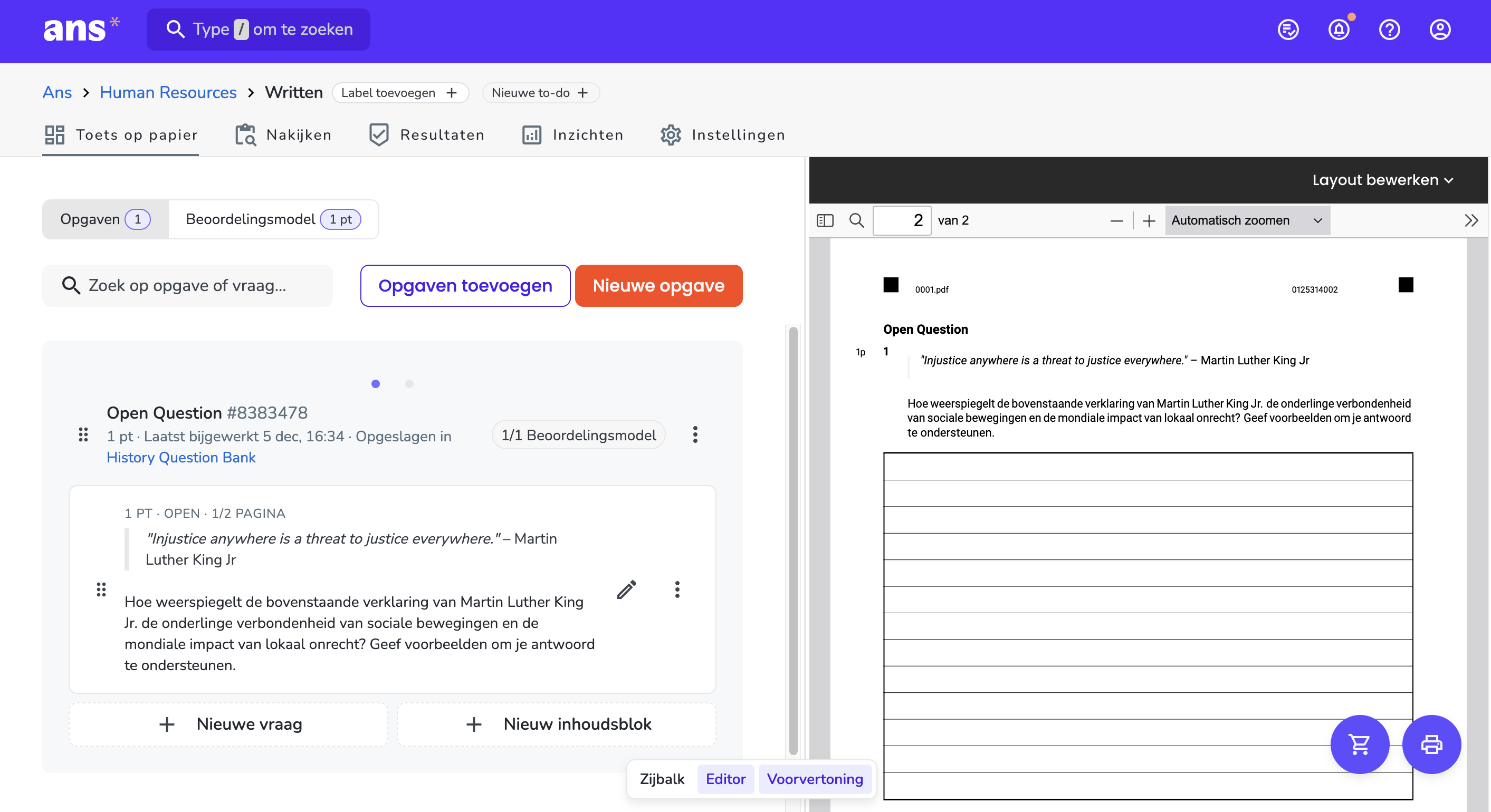 NL - Open vraag in Papieren toets