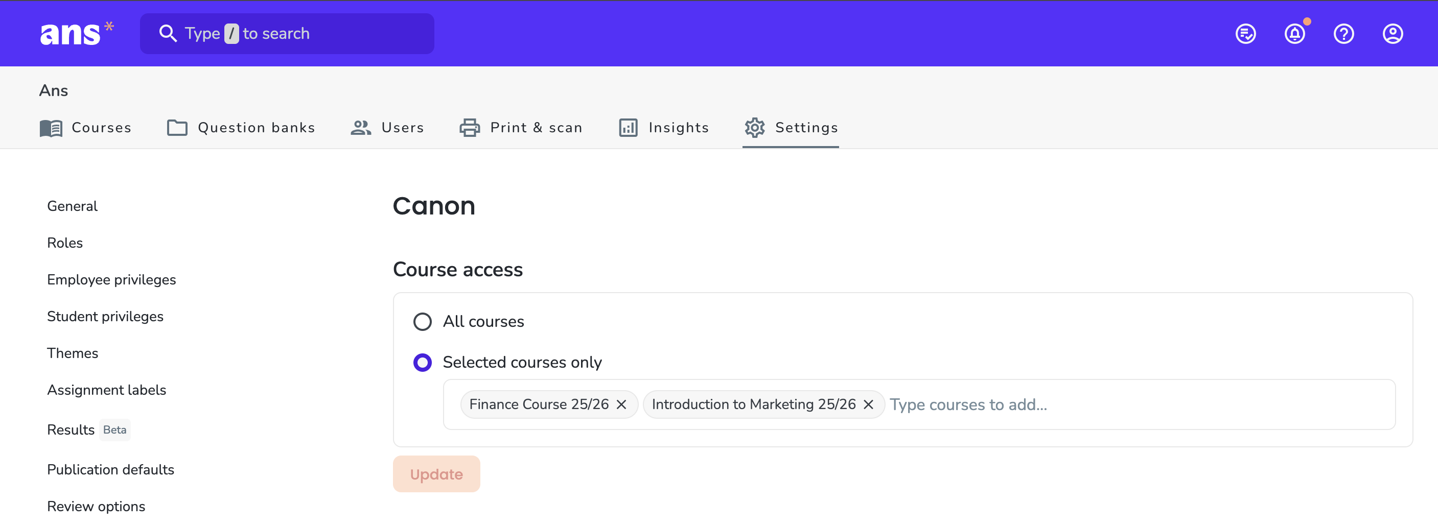 Course access Canon