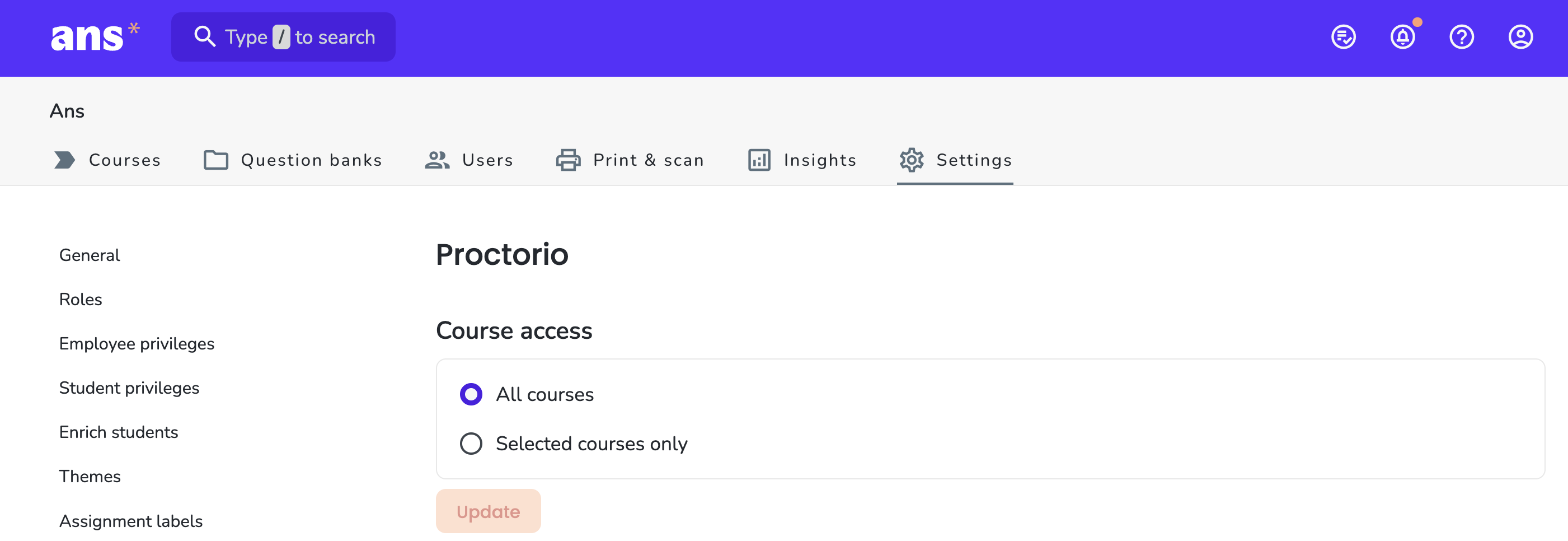 Course access Proctorio