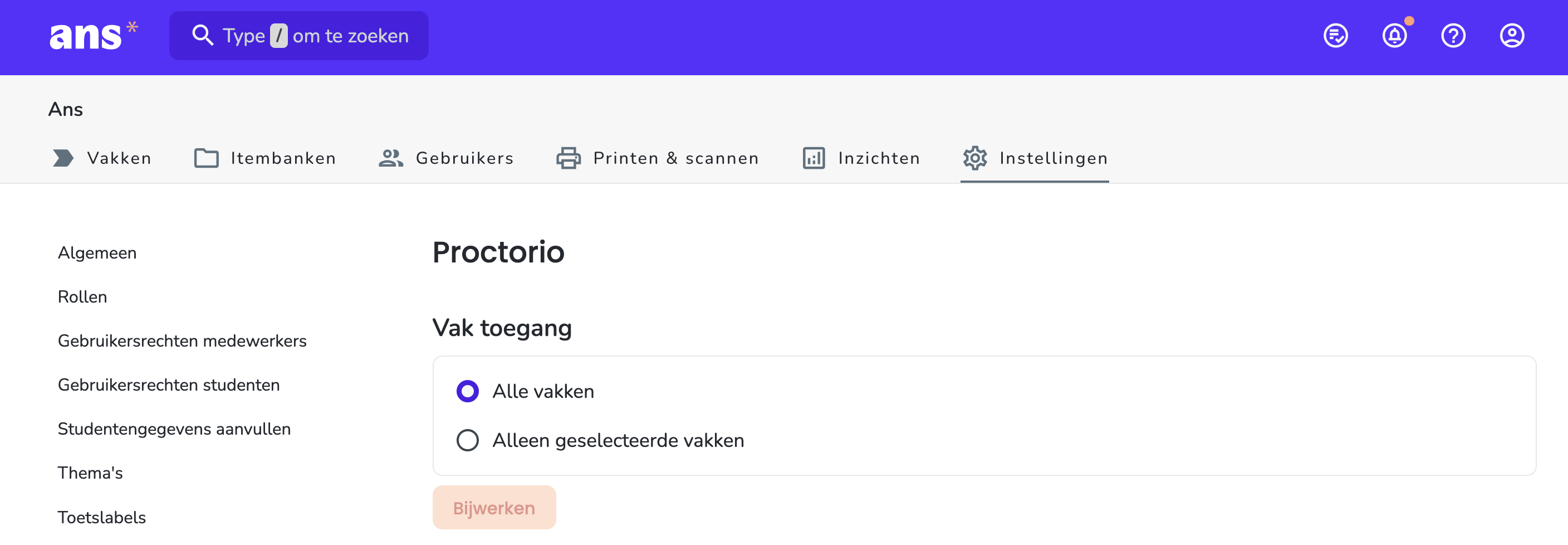 Vak toegang Proctorio