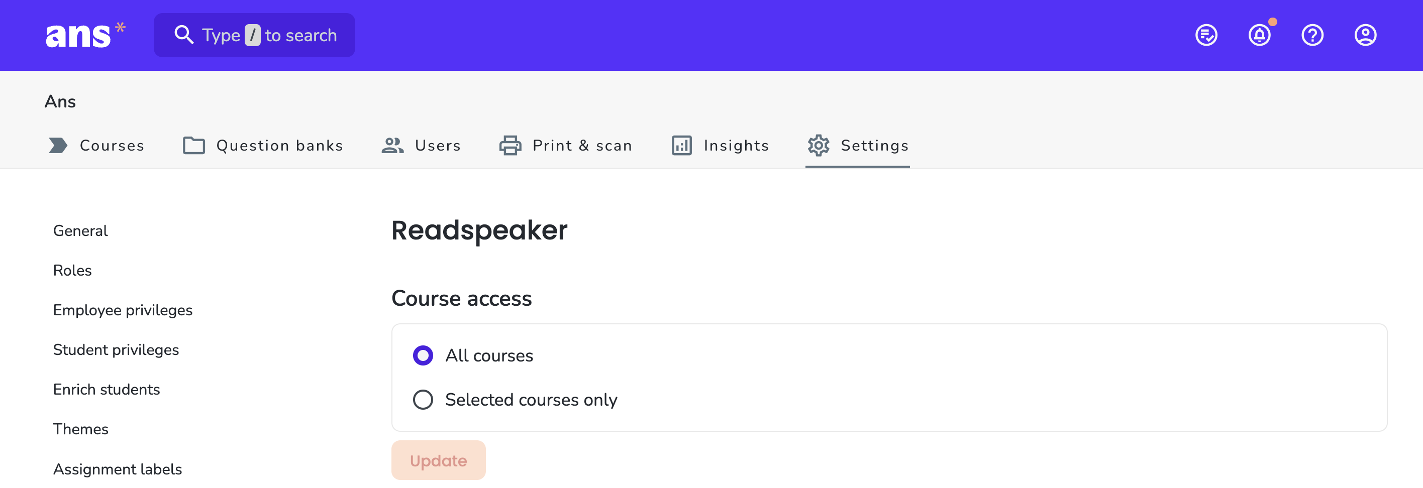 Course access ReadSpeaker