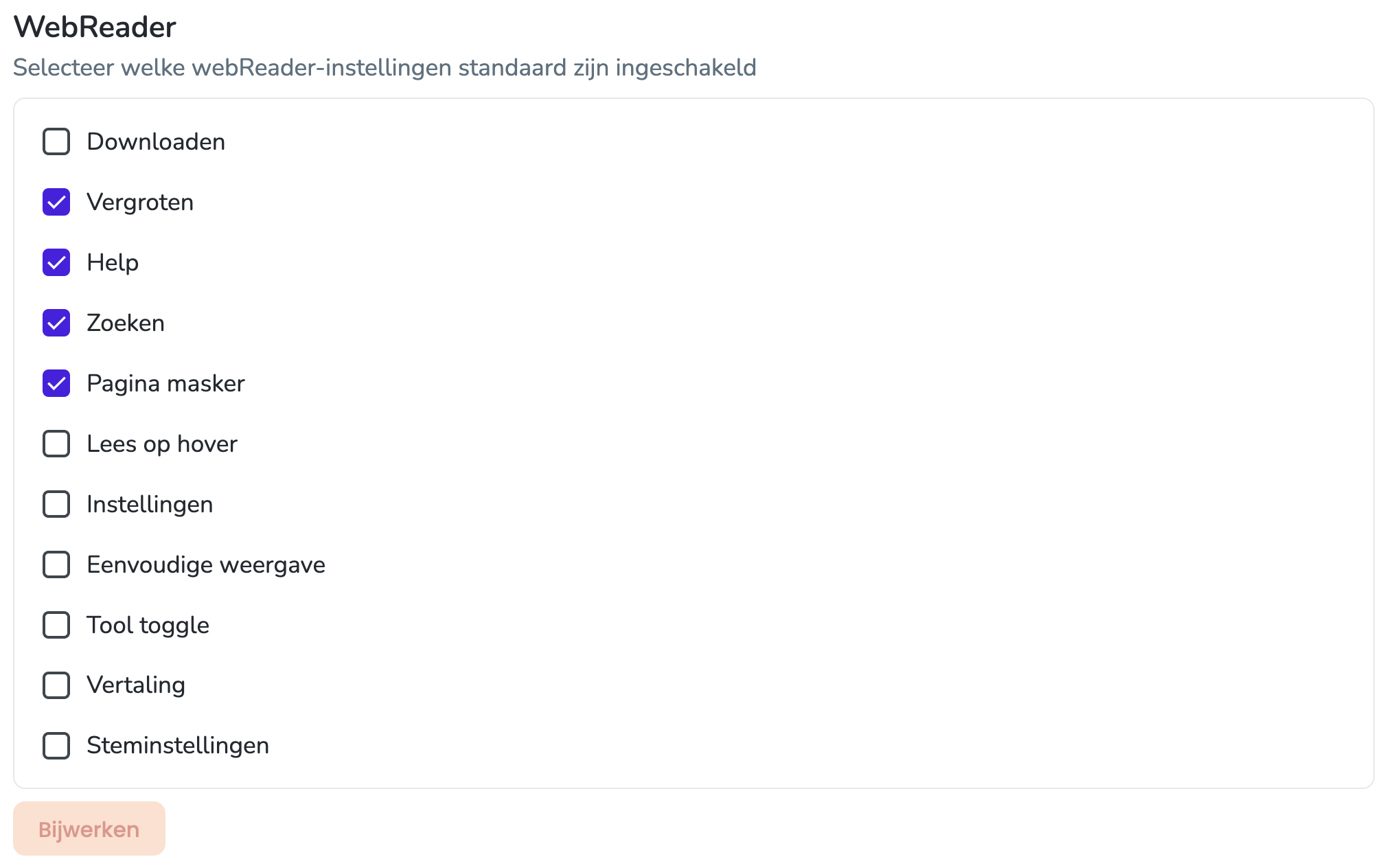 WebReader instellingen