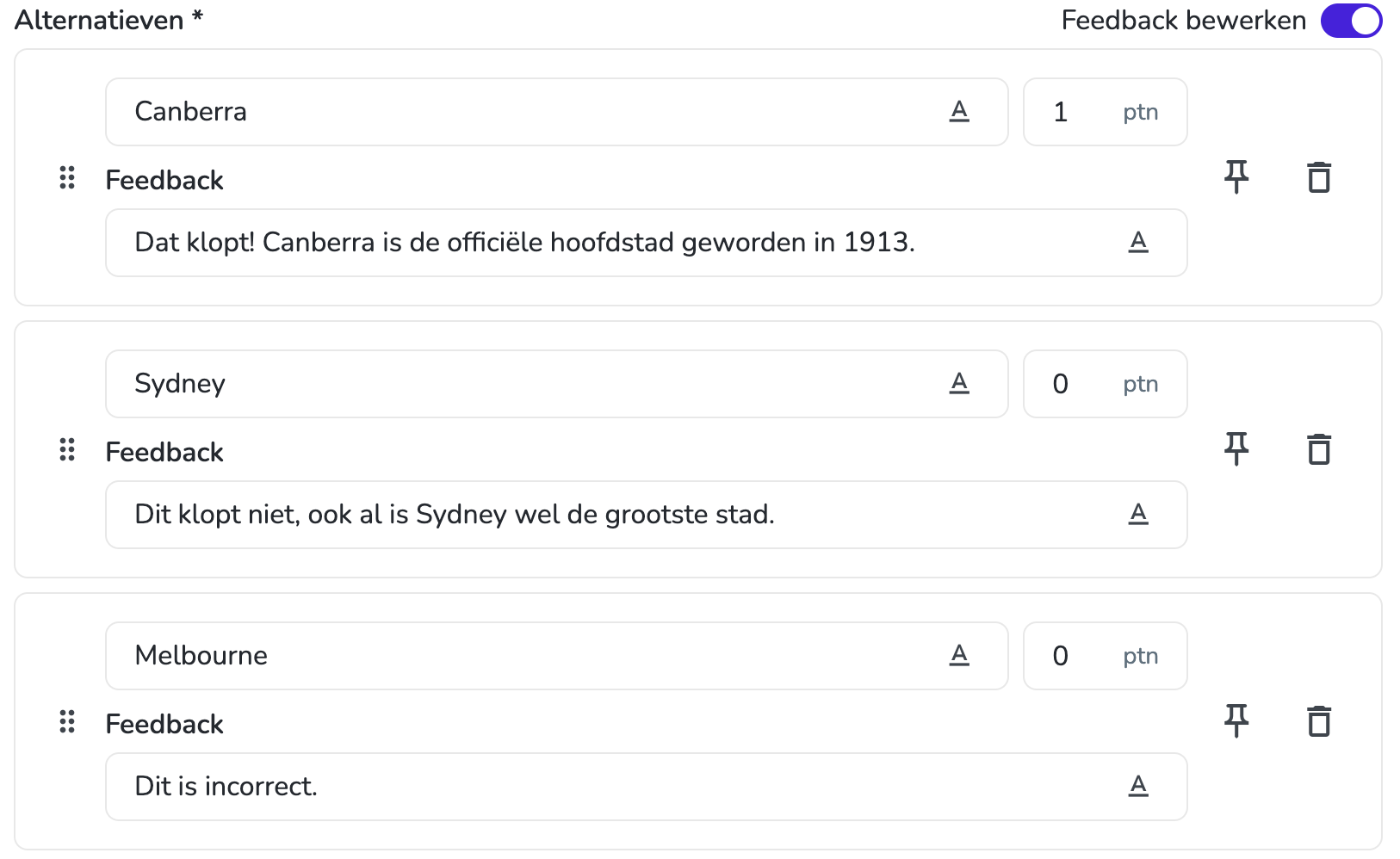 Feedback op alternatief niveau
