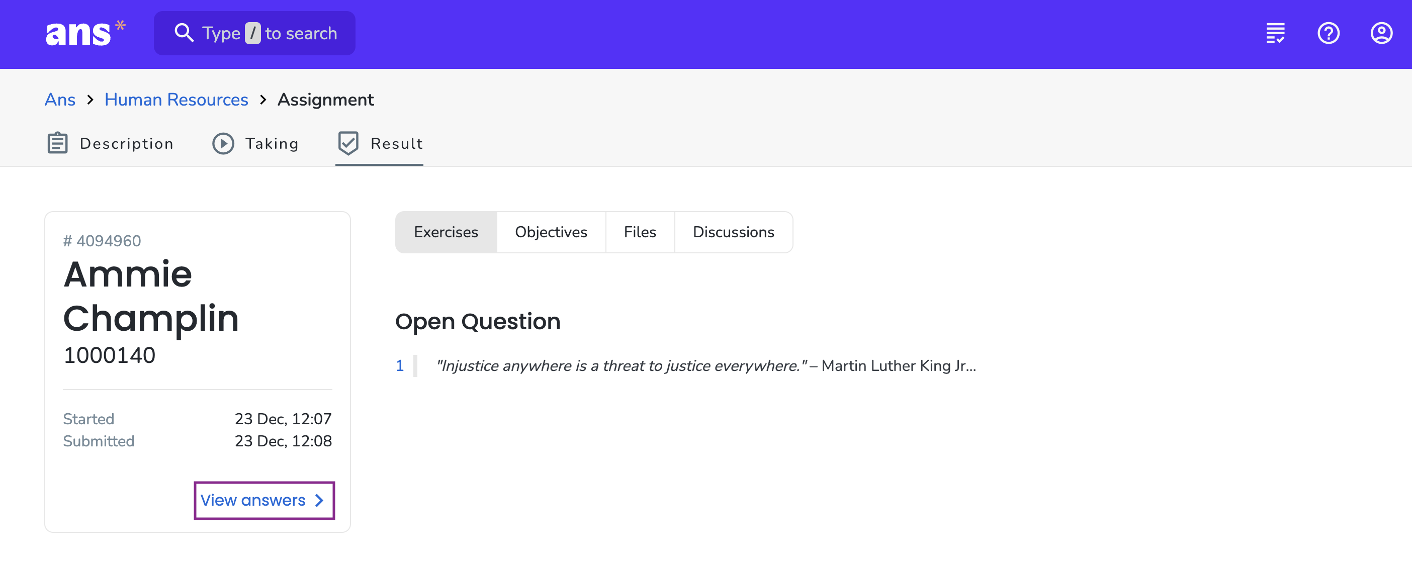 View answers publication