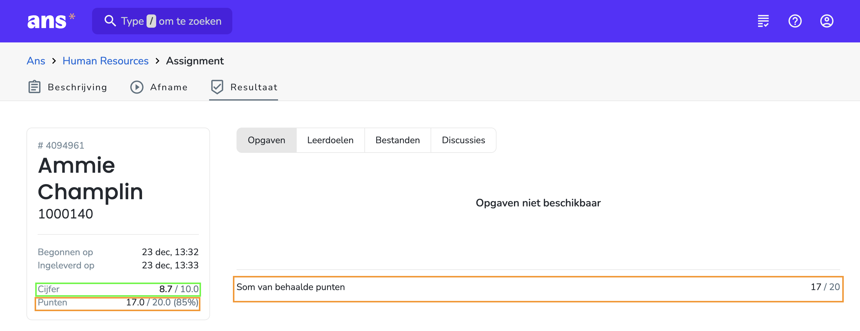 Cijfer + Totaal aantal behaalde punten