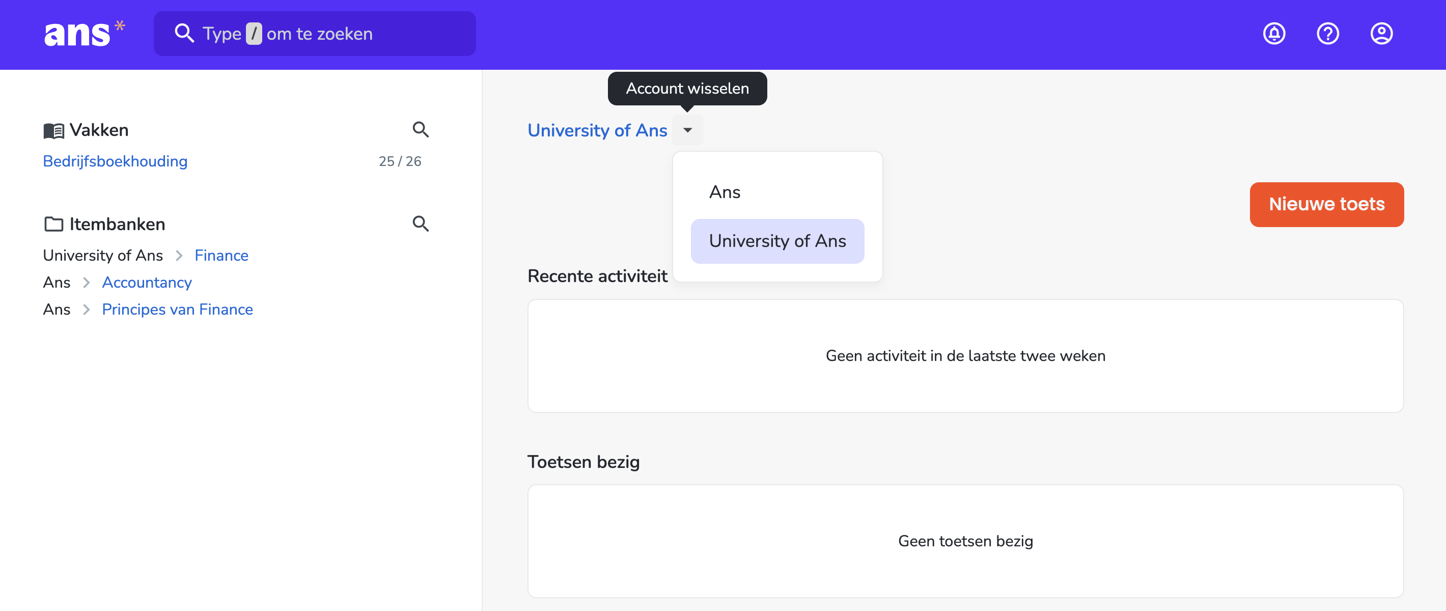 Wisselen tussen school accounts