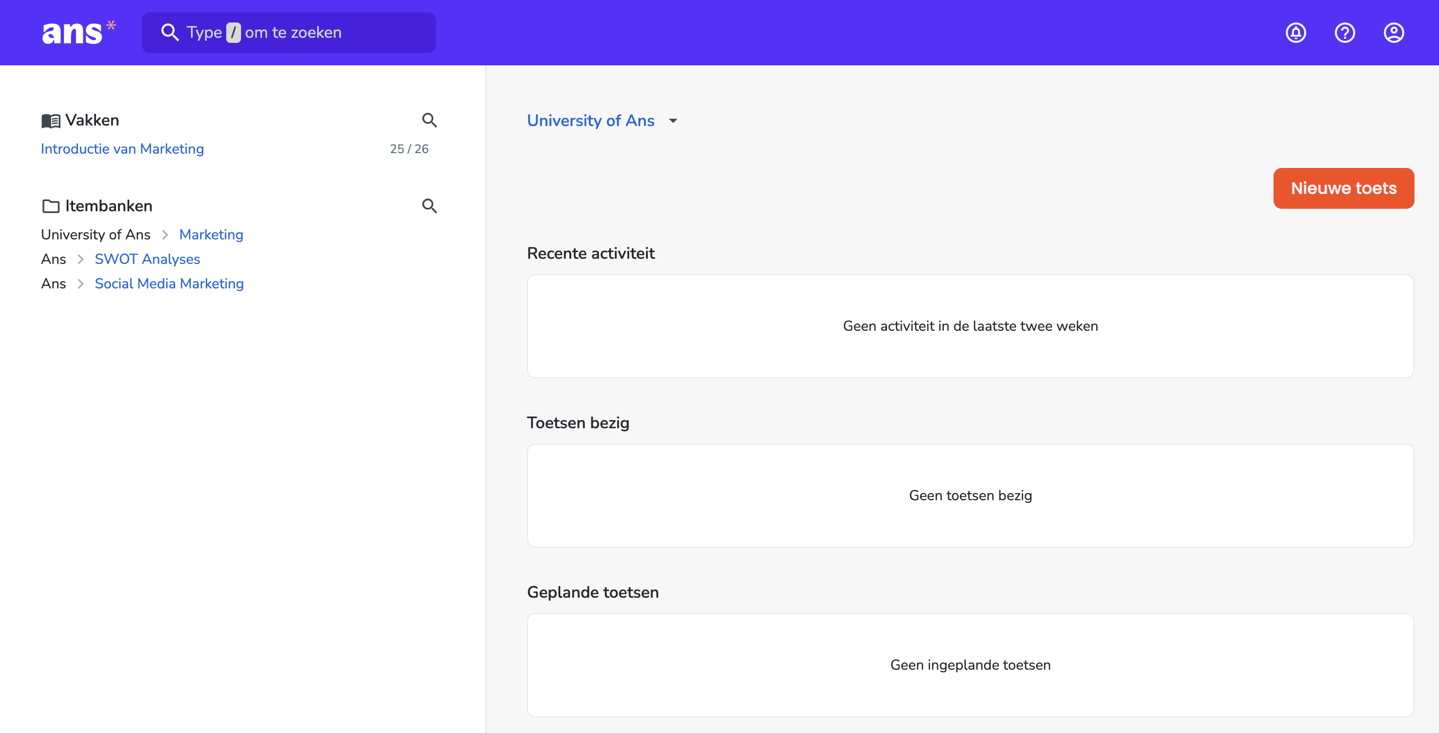 Itembank startpagina