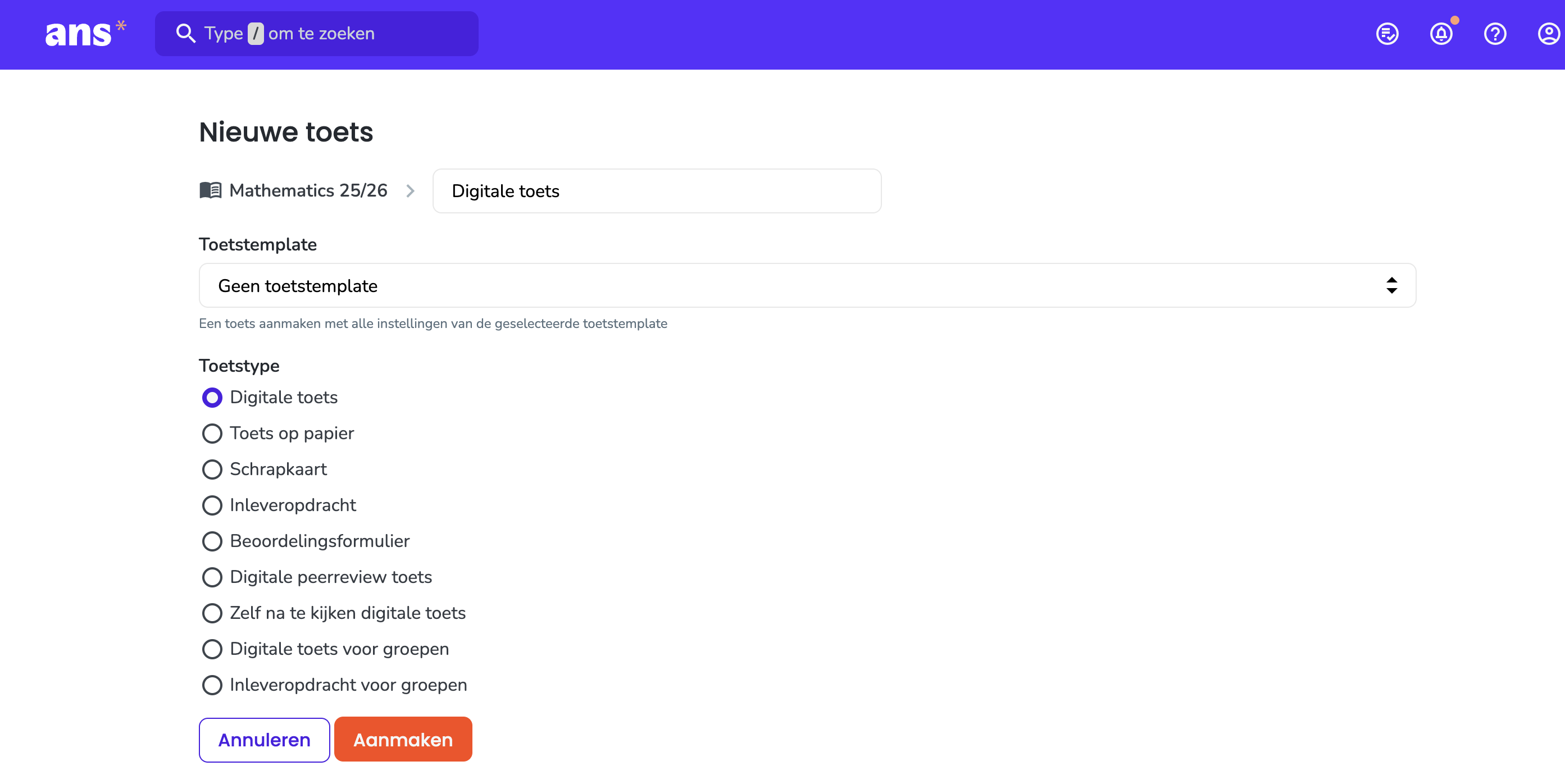 Digitale toets aanmaken