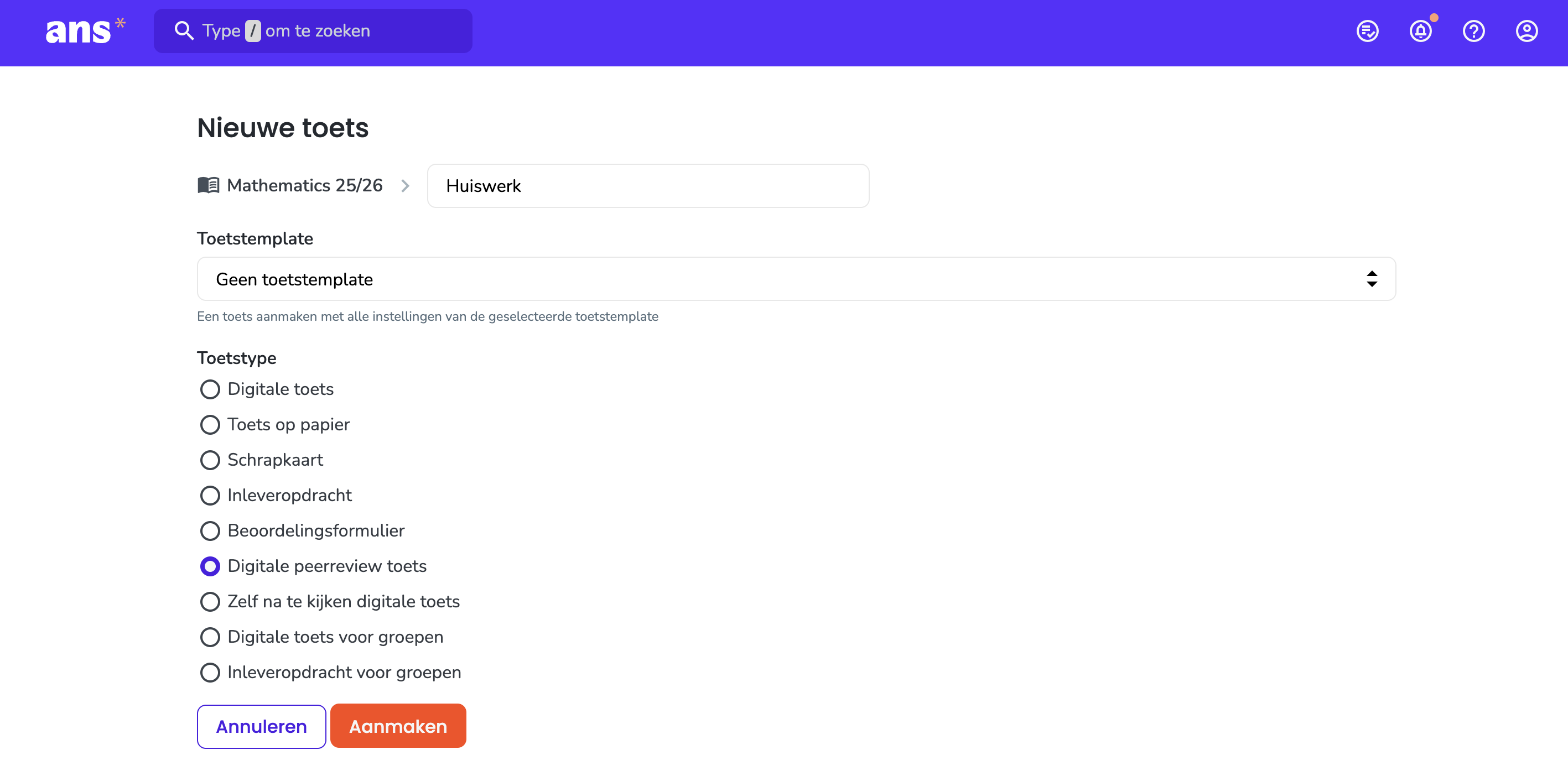 Digitale peerreview toets aanmaken