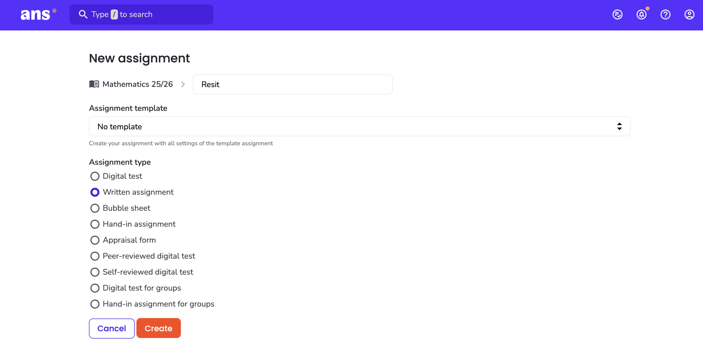 Create a written assignment