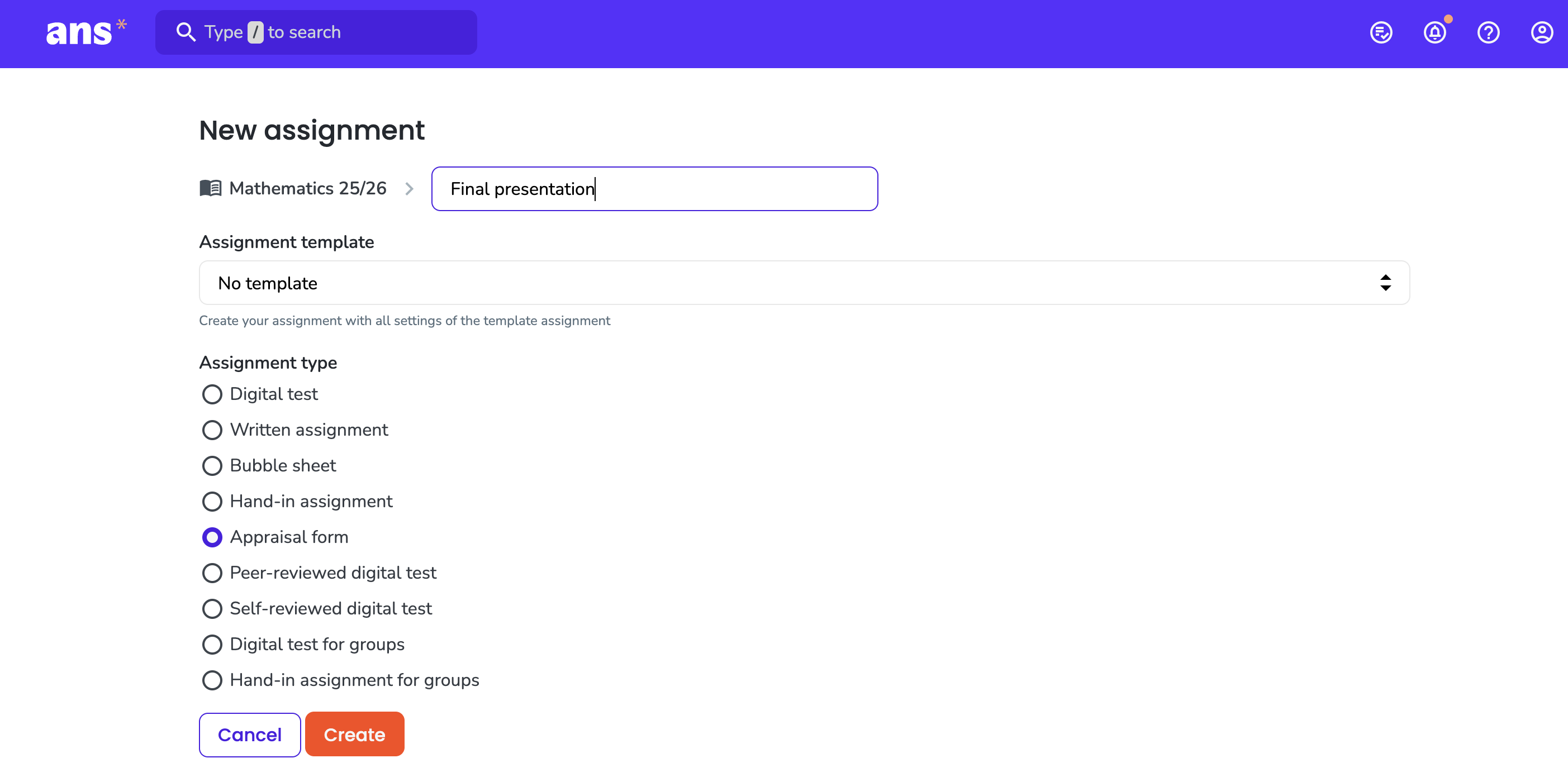 Create an appraisal form
