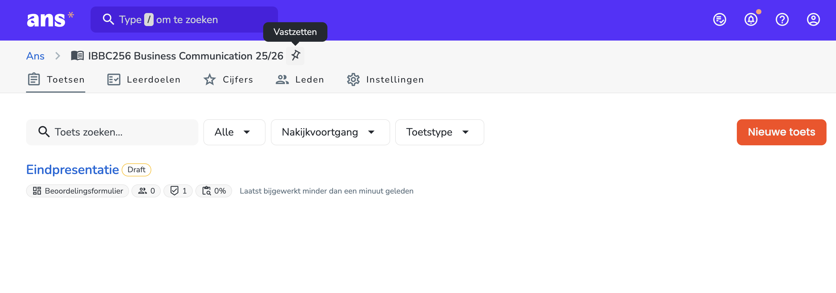 Vak vastzetten