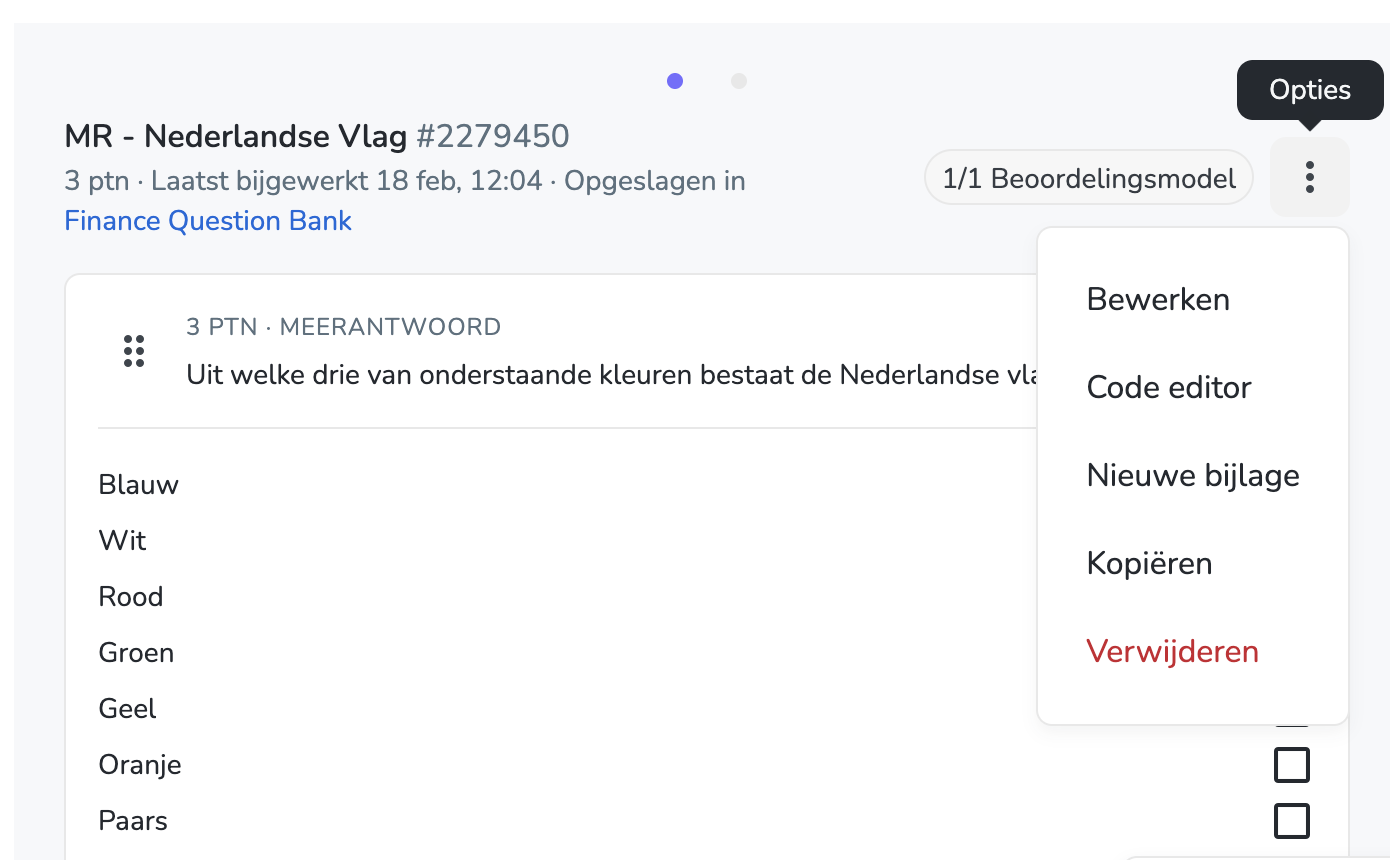 Opgave verwijderen uit toets