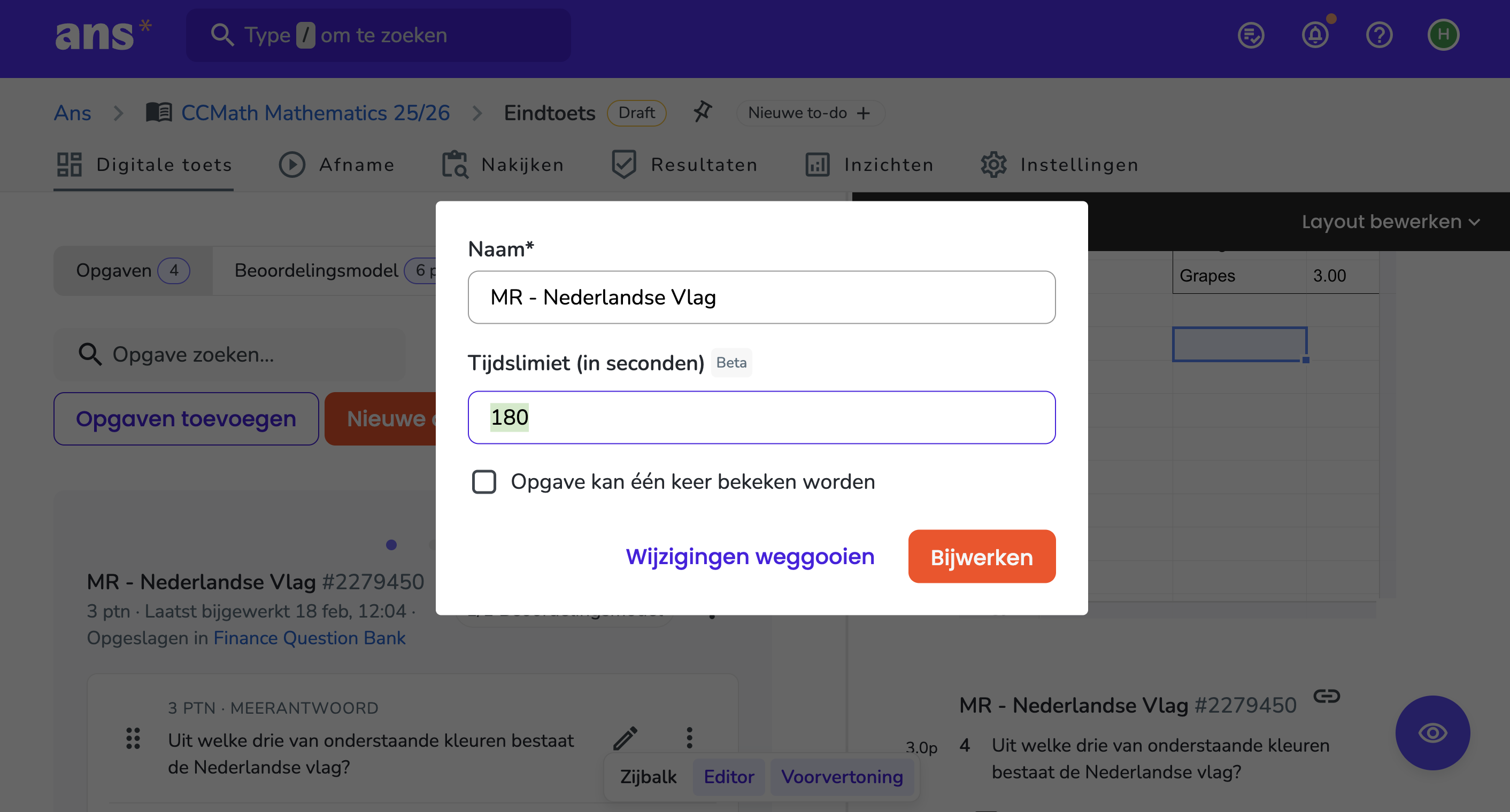 Tijdslimiet instellen opgave