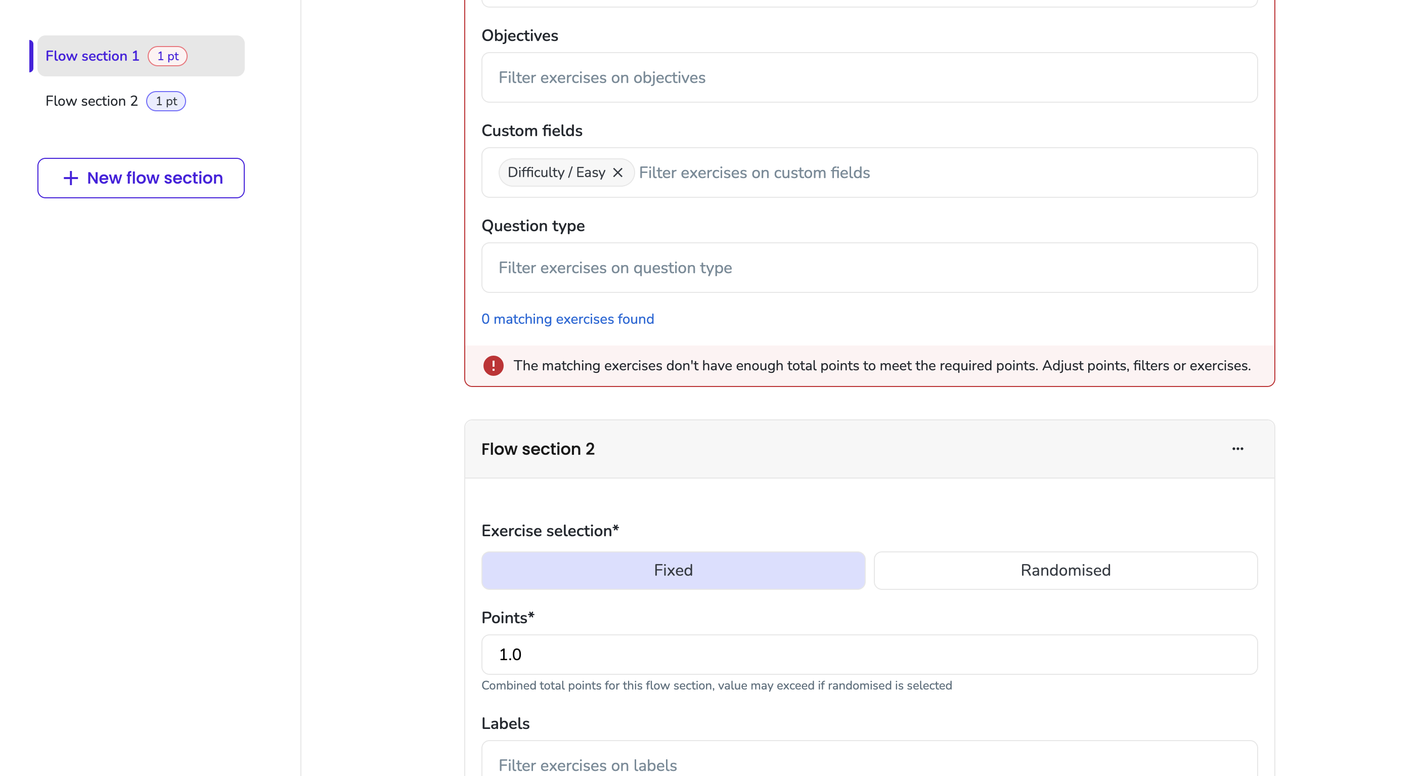 Undetermined flow section