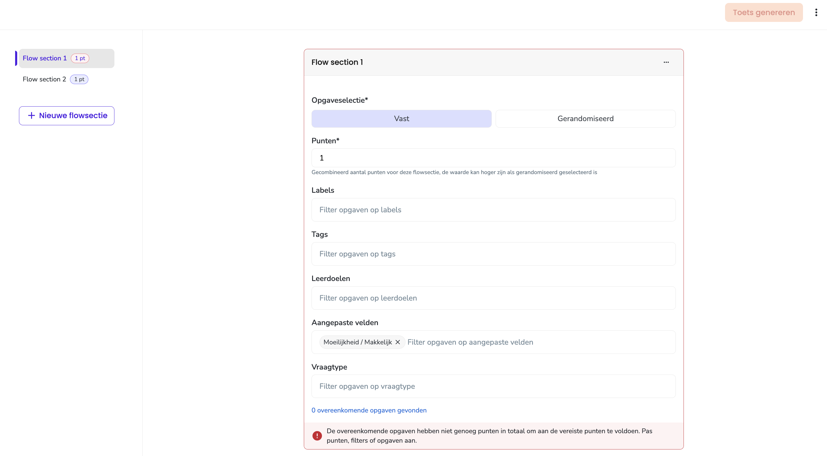Gefaalde flowsectie
