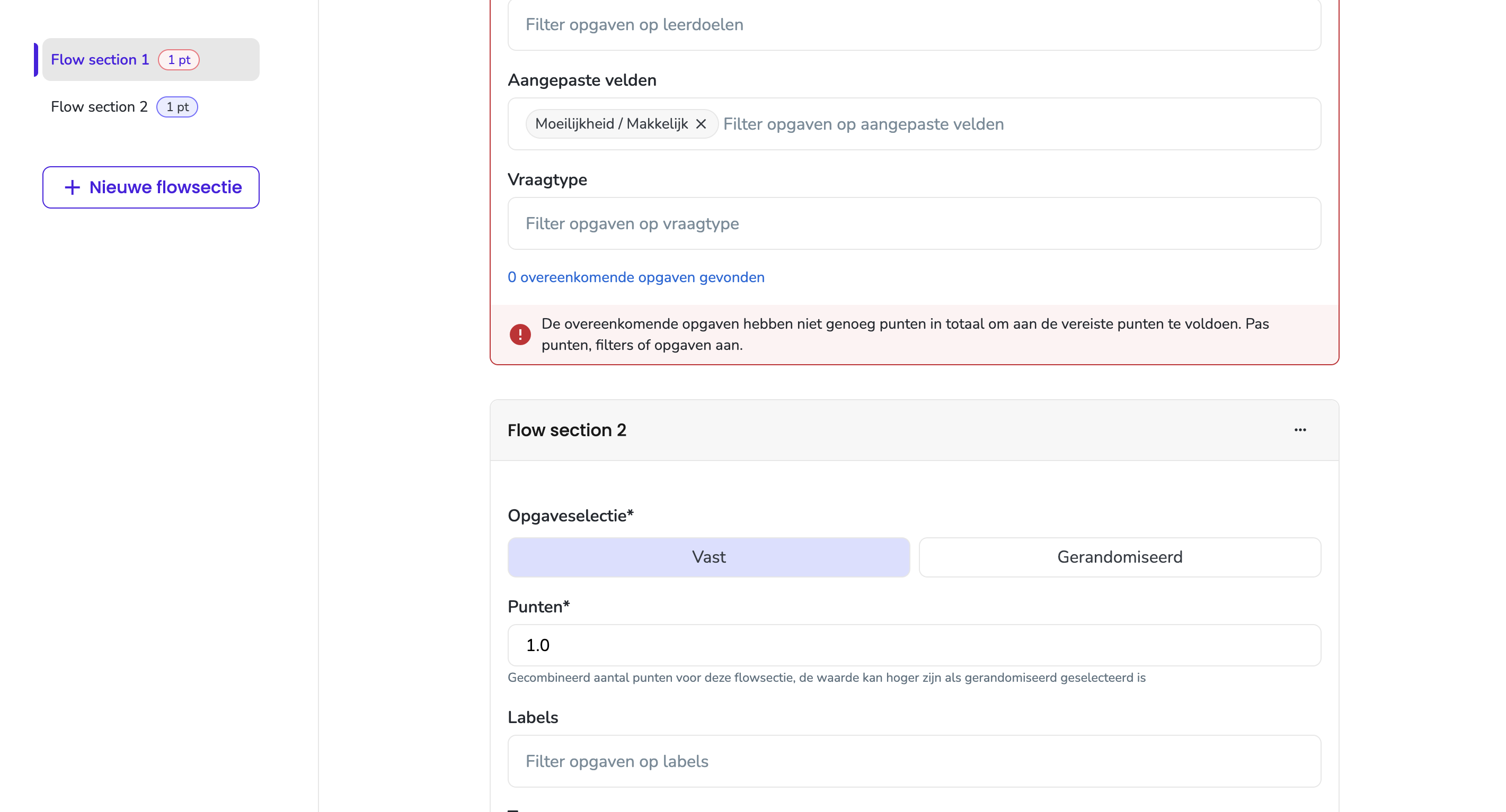 Gefaalde flowsectie