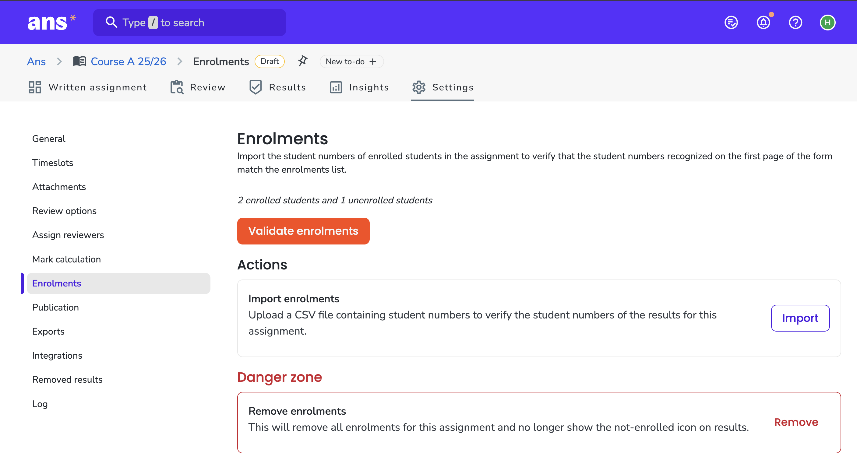 Validate enrolments