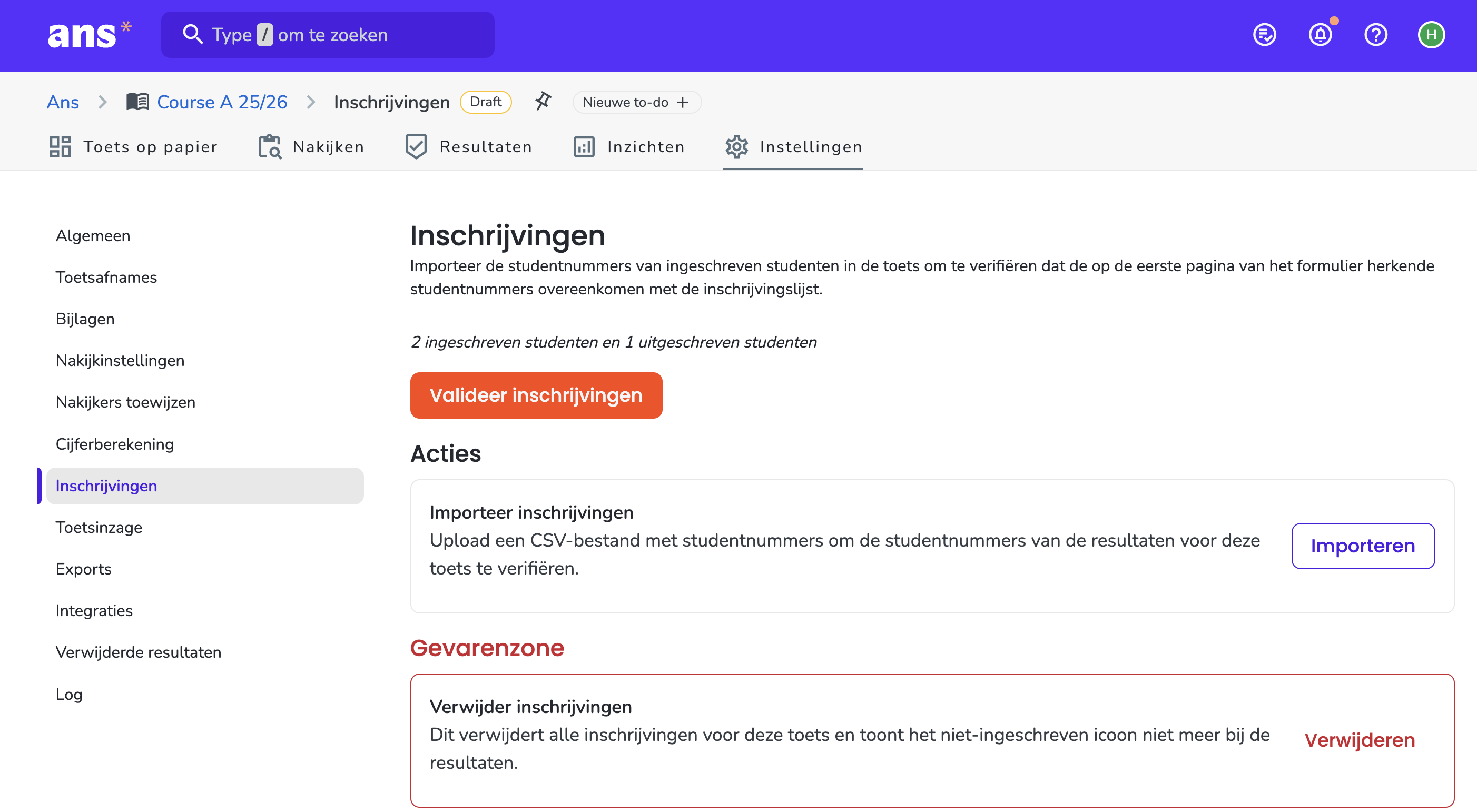 Valideer inschrijvingen