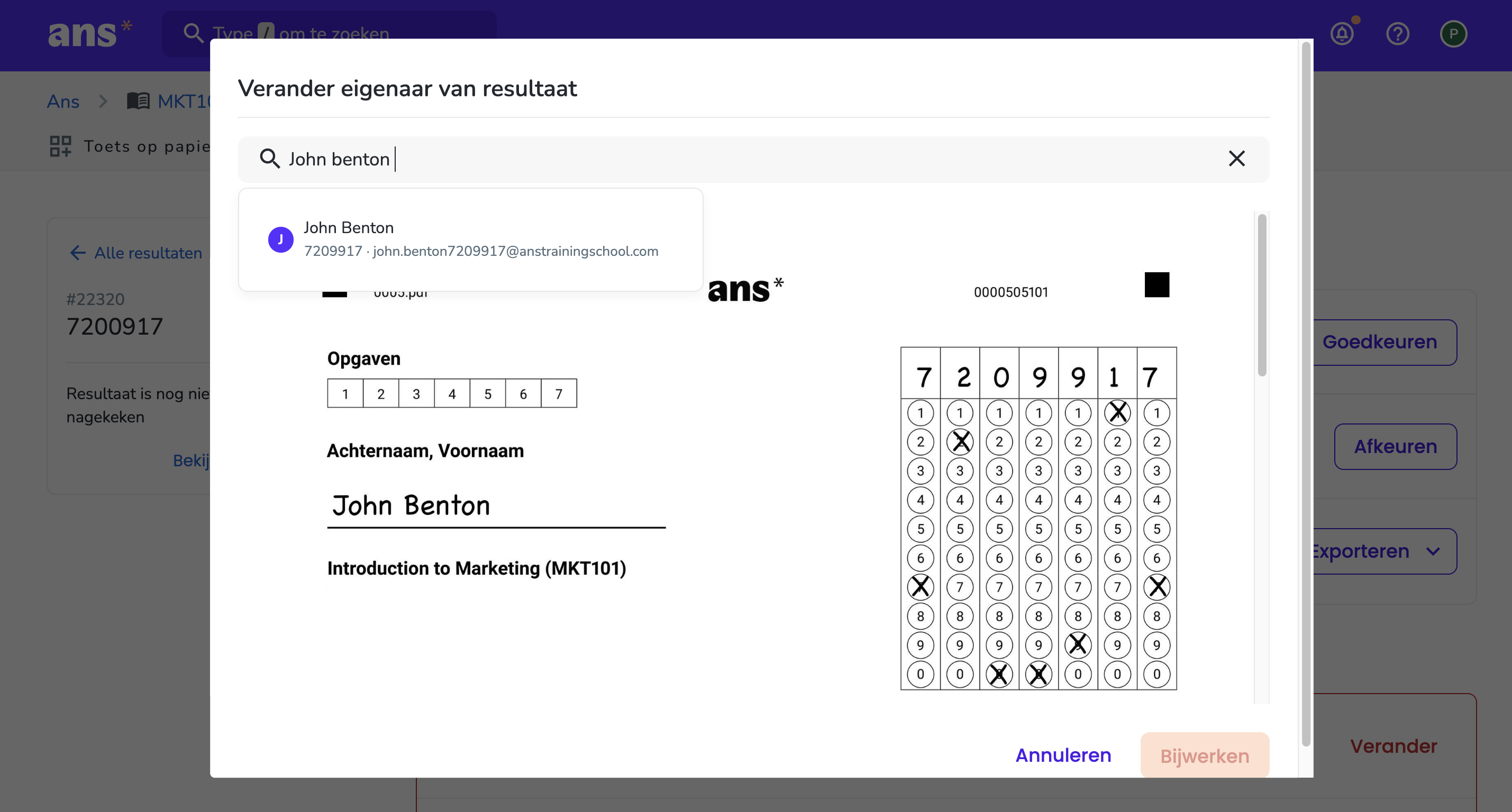 Verander de eigenaar van een resultaat