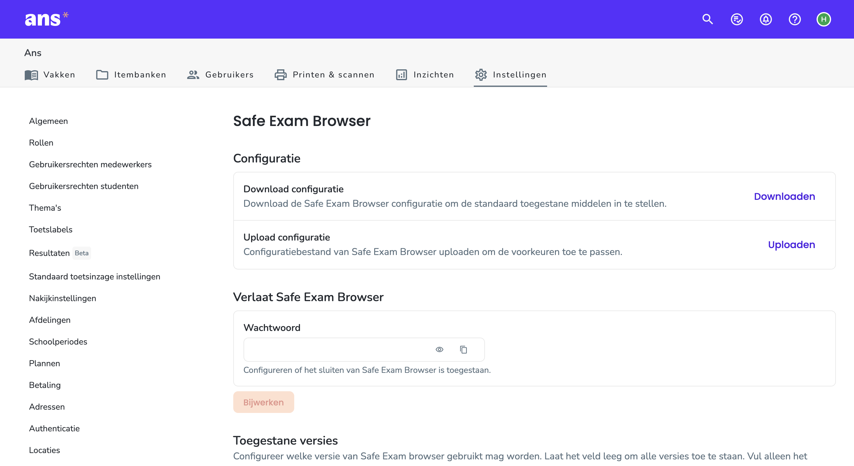 Safe Exam Browser integratie