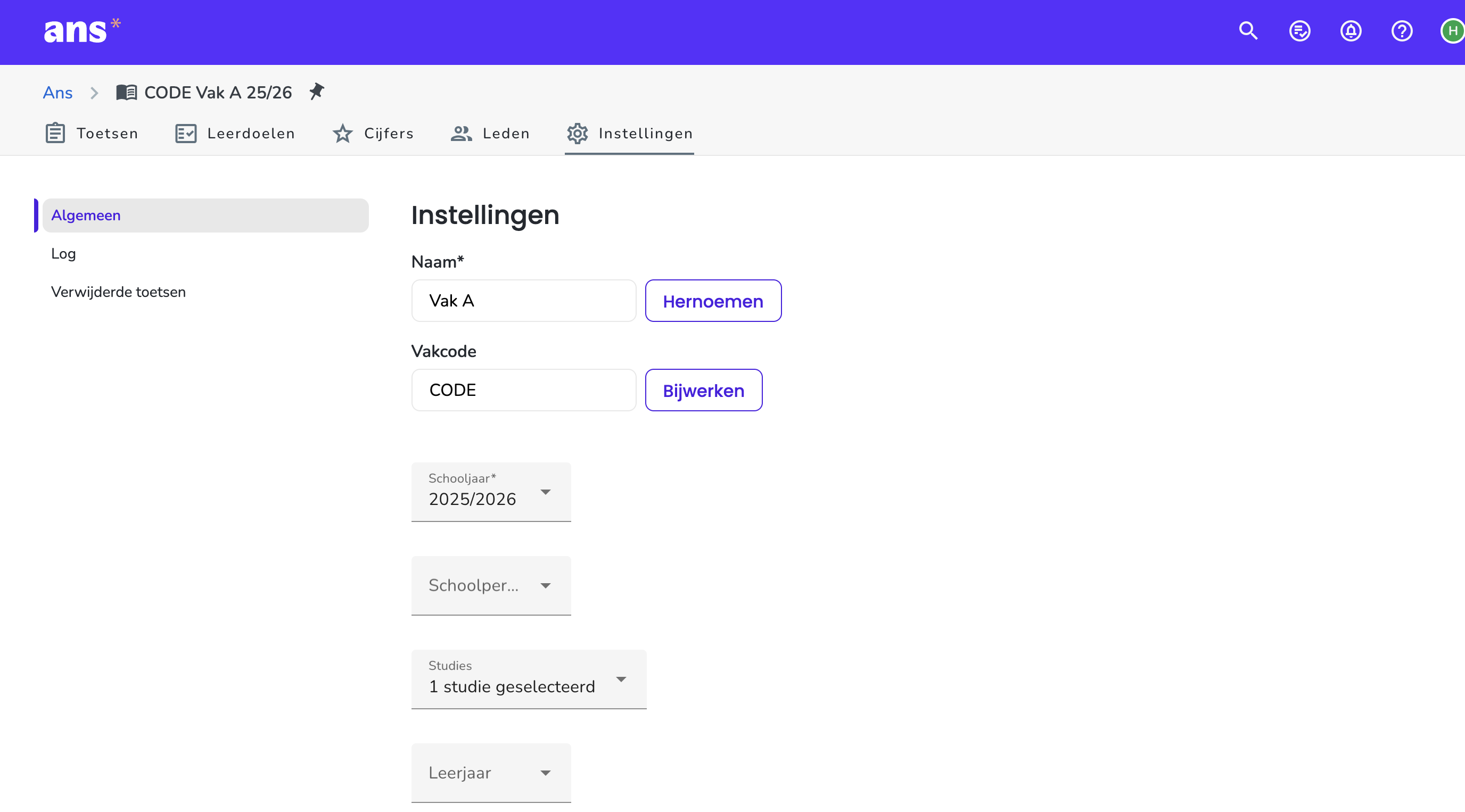 Vakcode toevoegen