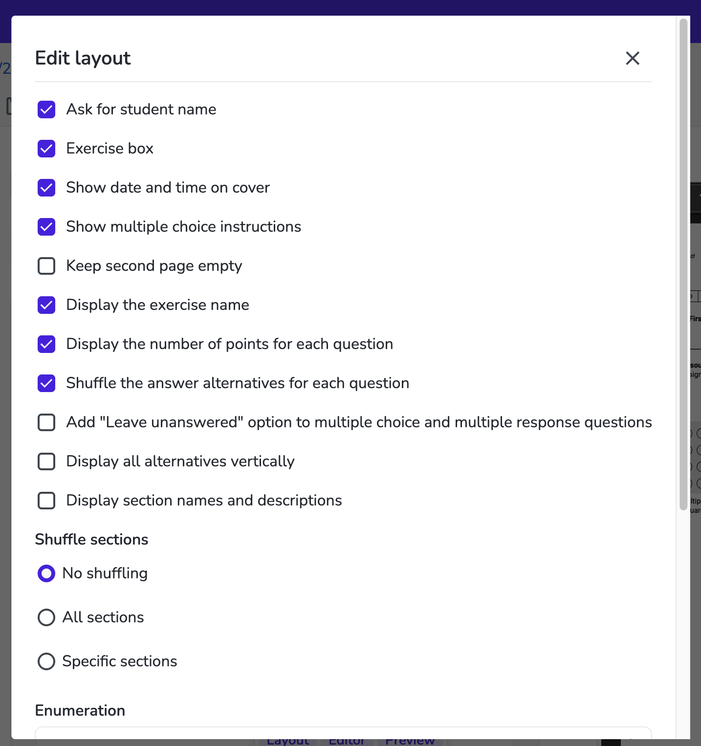 Shuffle sections written assignments