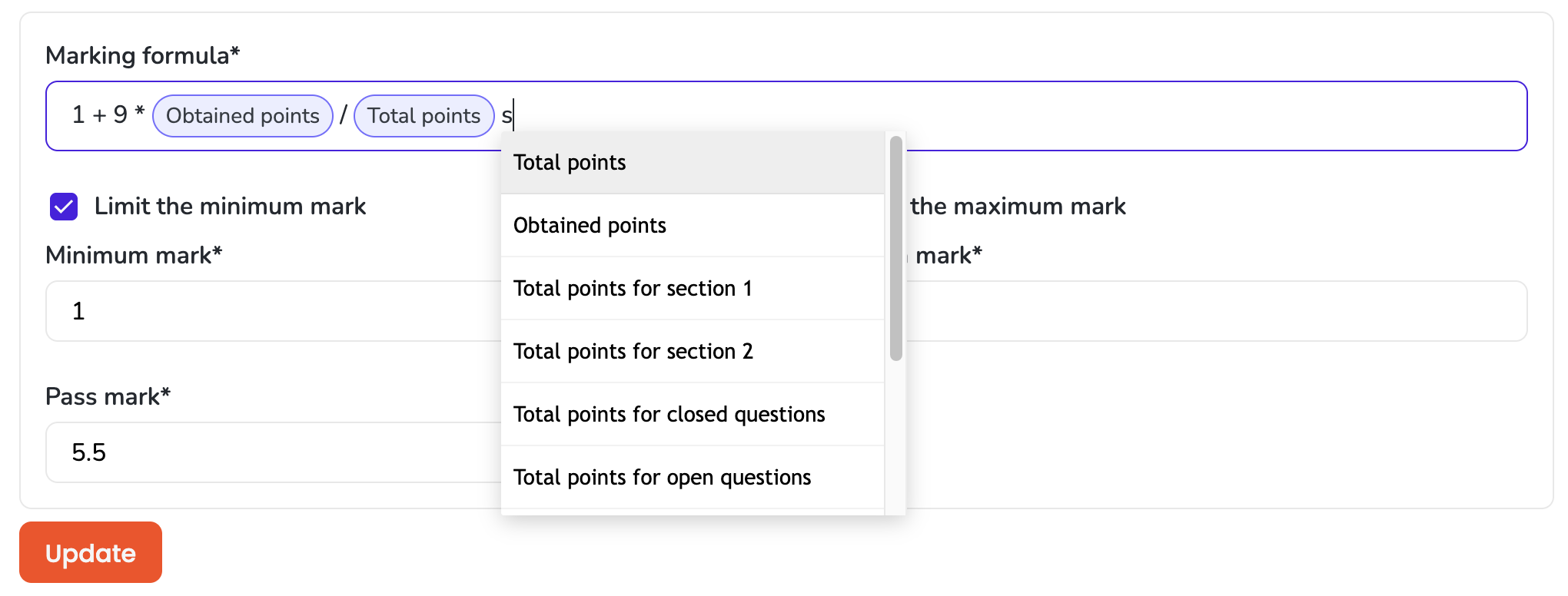 Mark calculation variables sections