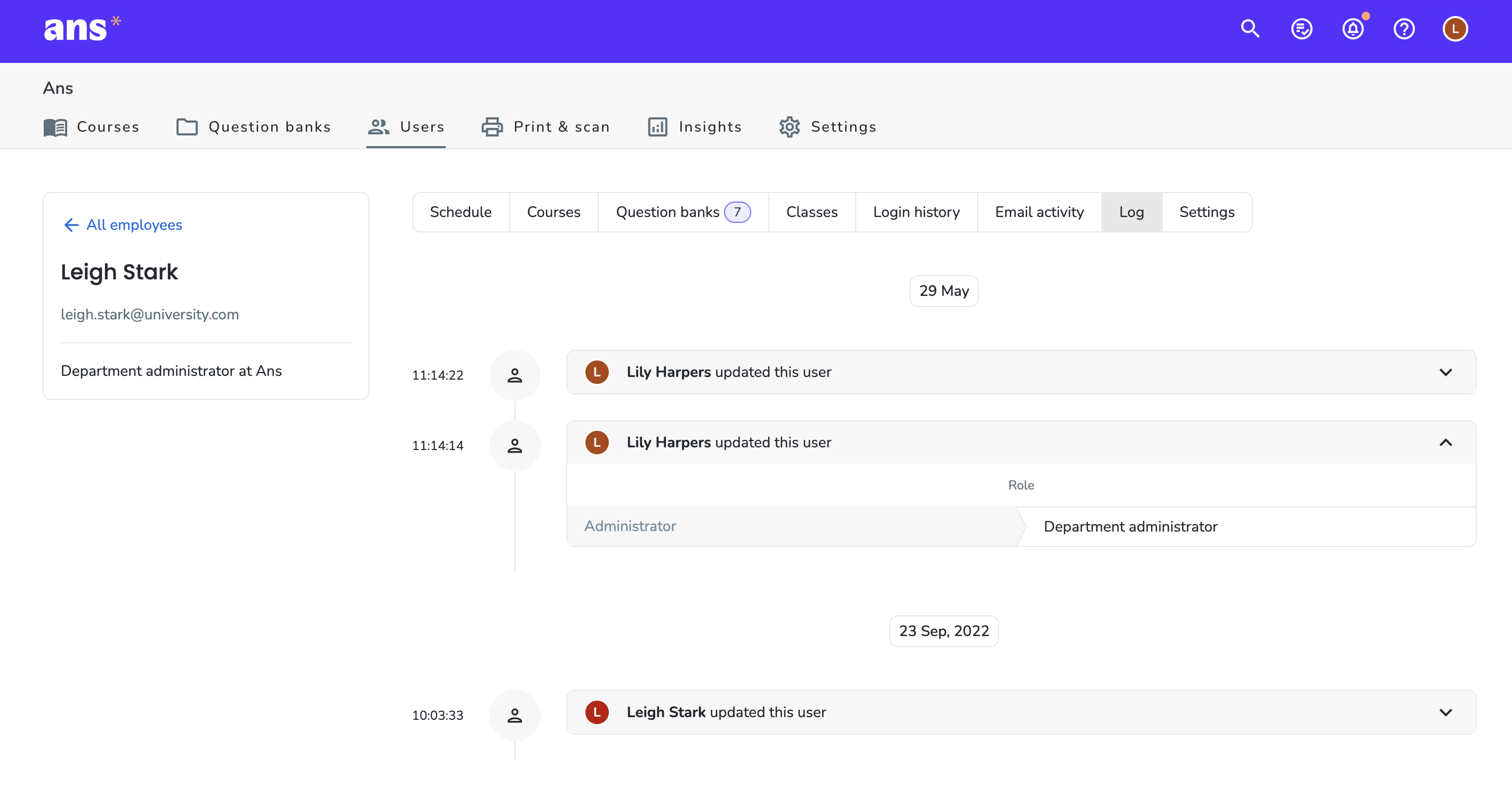 User log