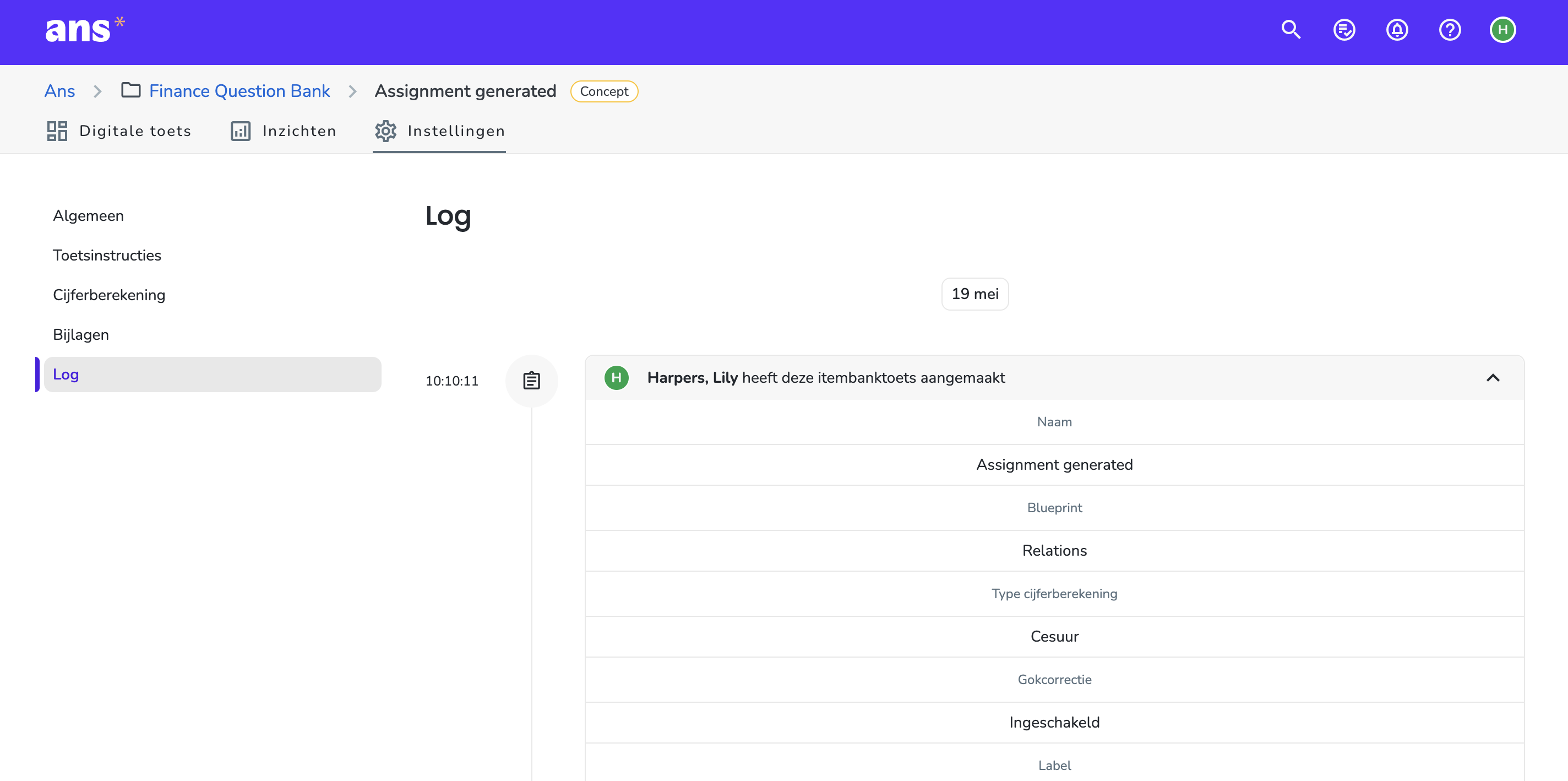 Itembanktoetslog