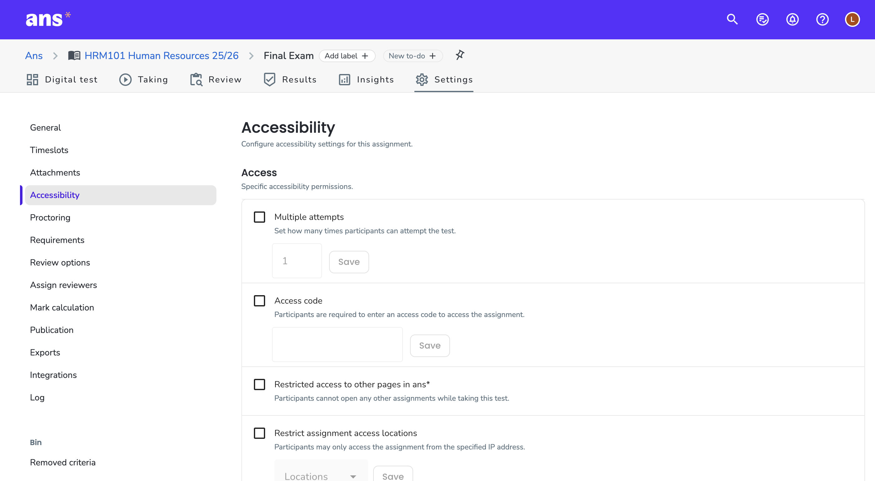 Accessibility options