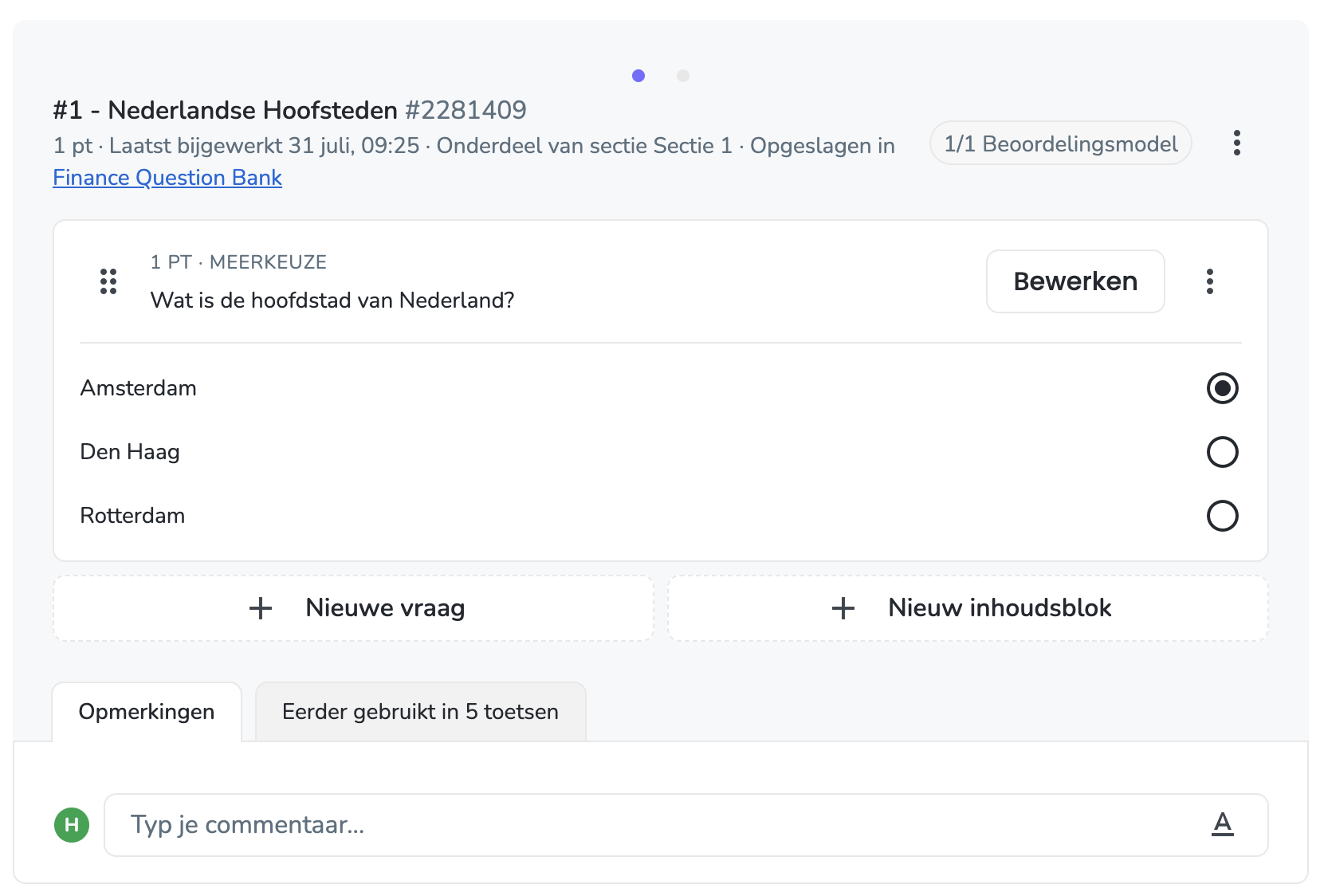 Opgaven in sectie