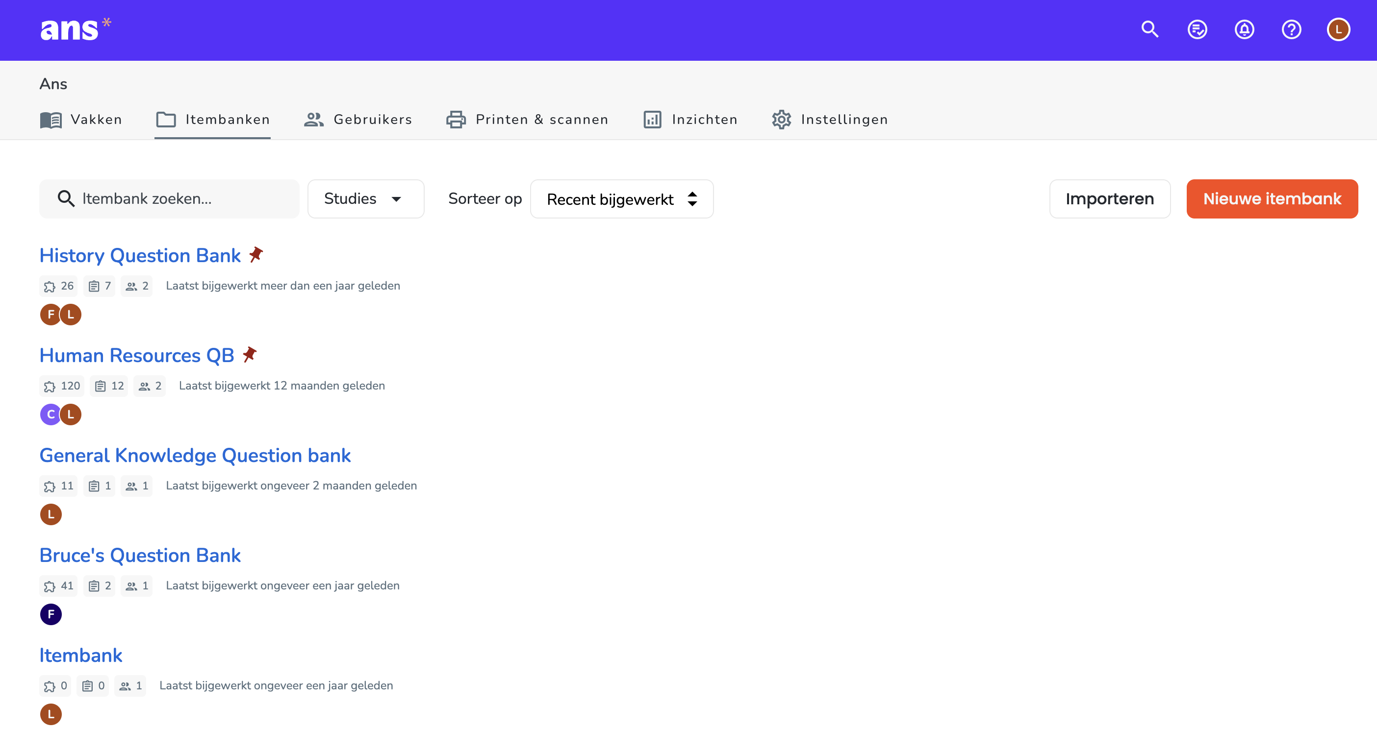 Sorteren van itembanken