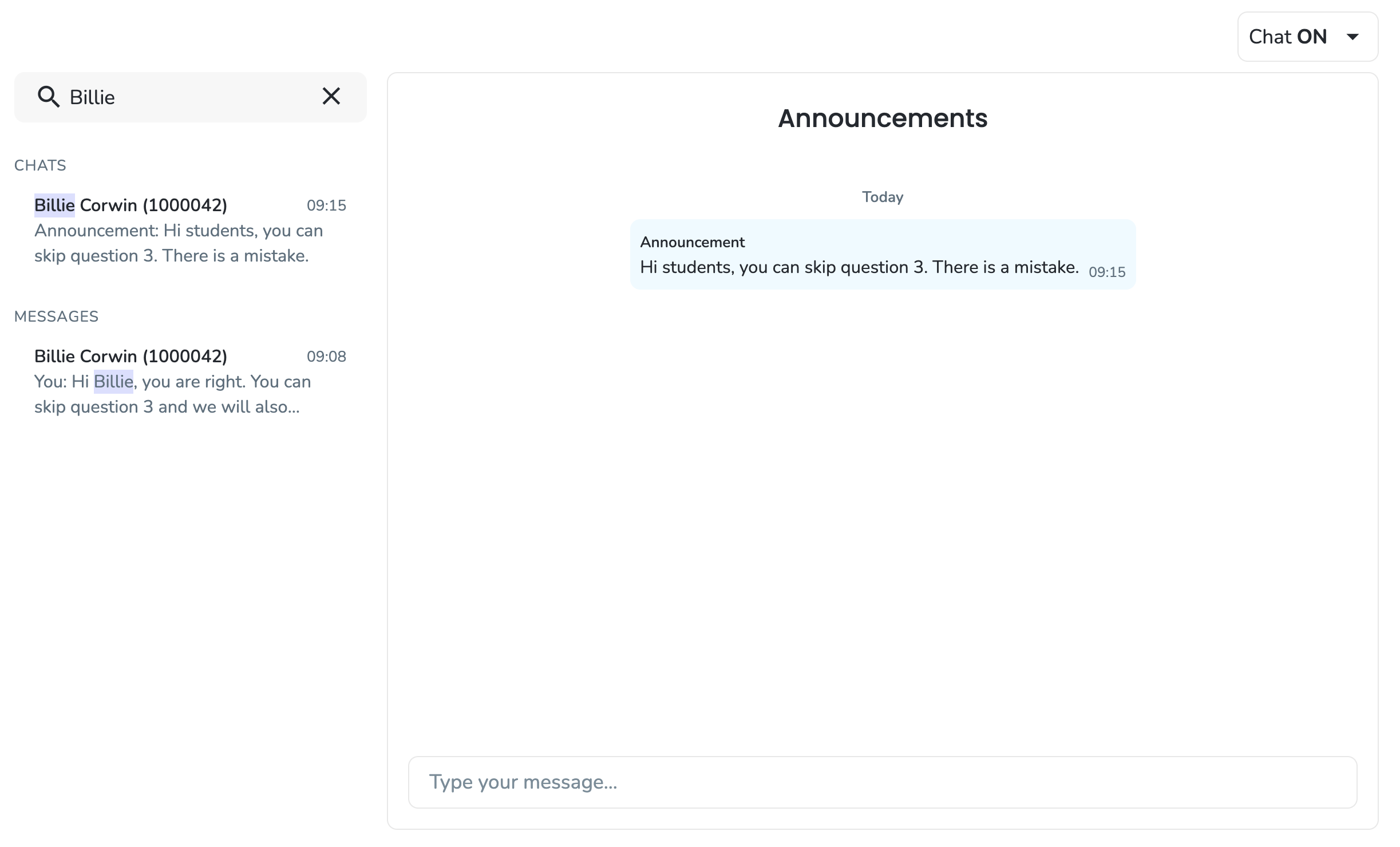 Search chats and messages