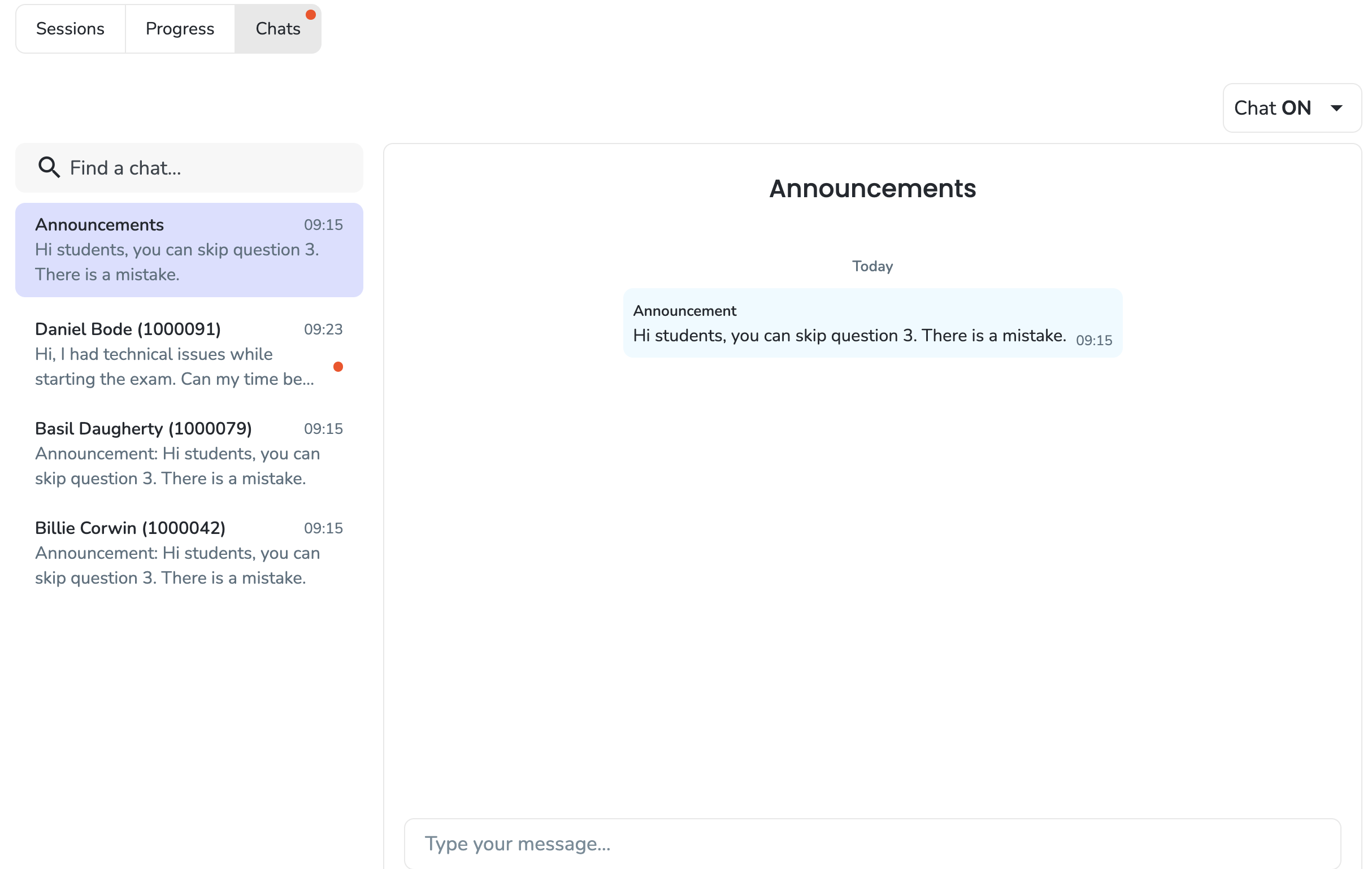 Live chat with unread messages