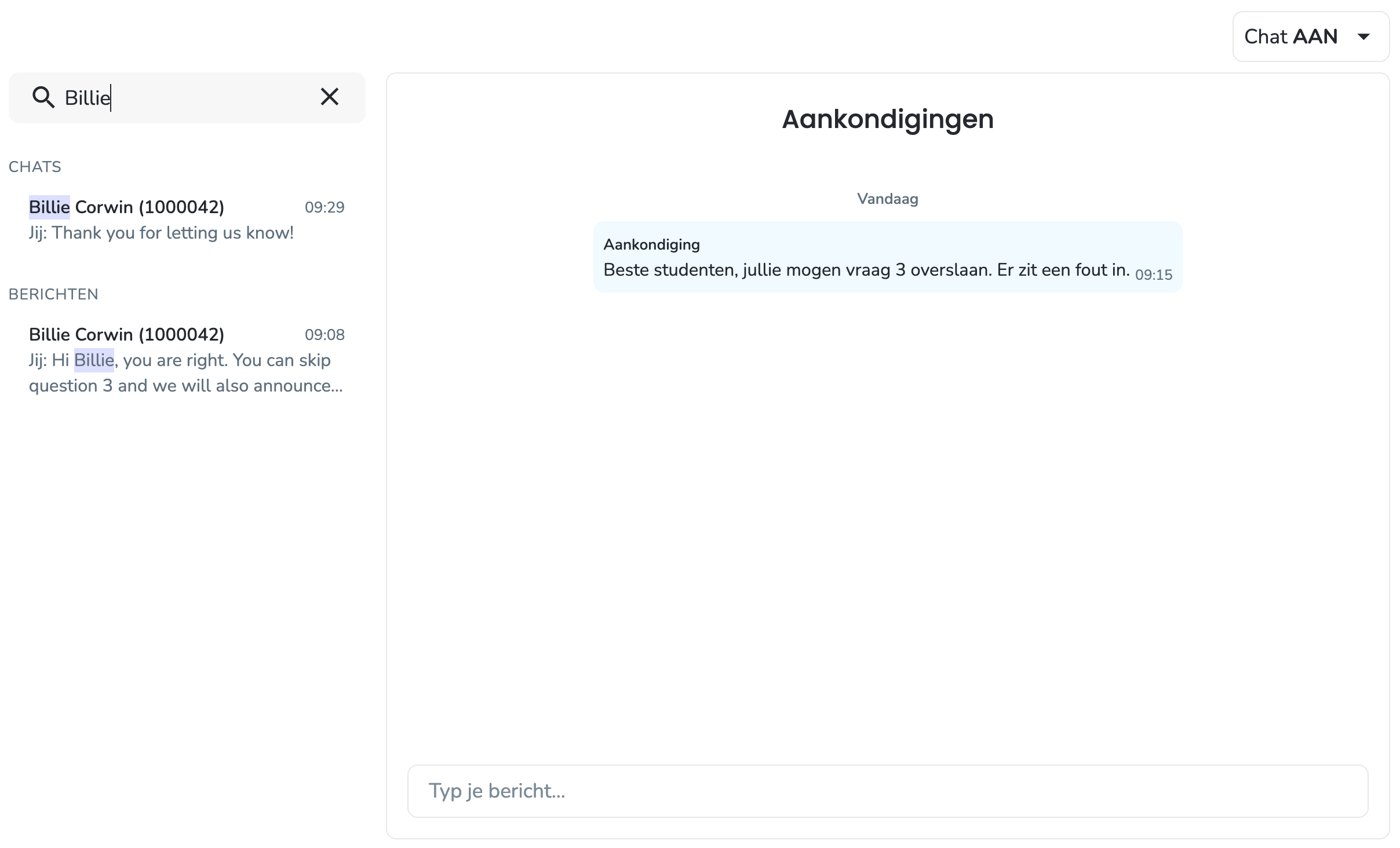 Zoekfunctie chat