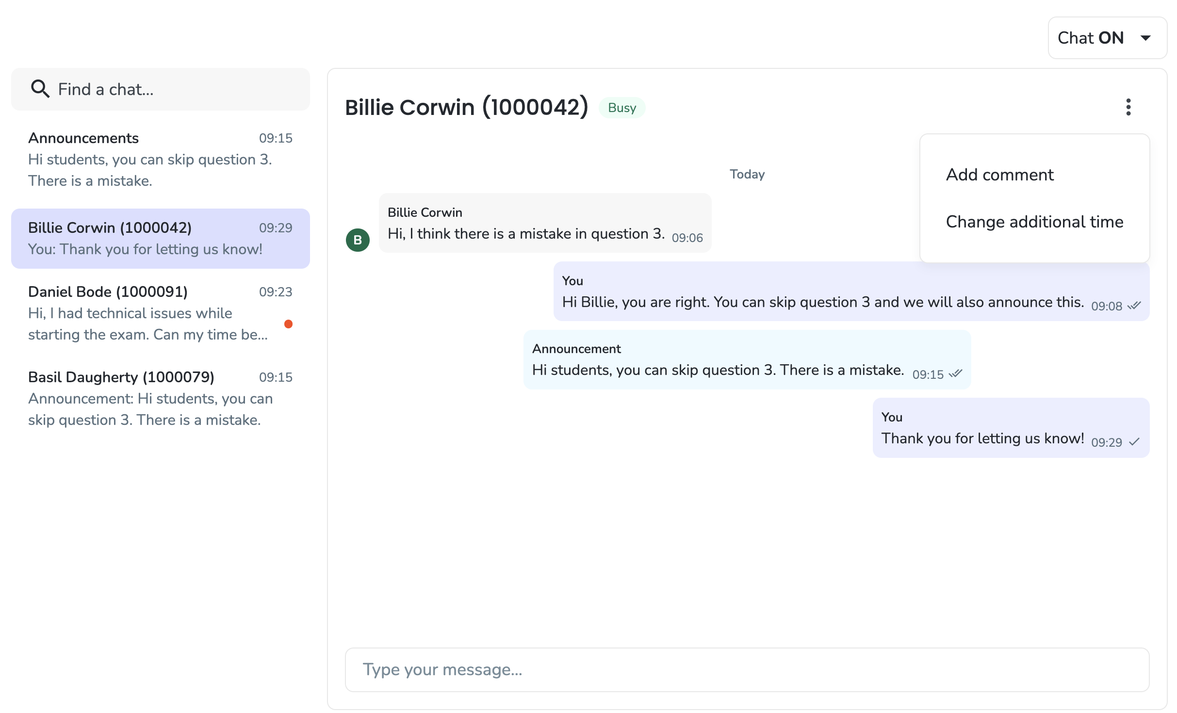 Chat with participant or group