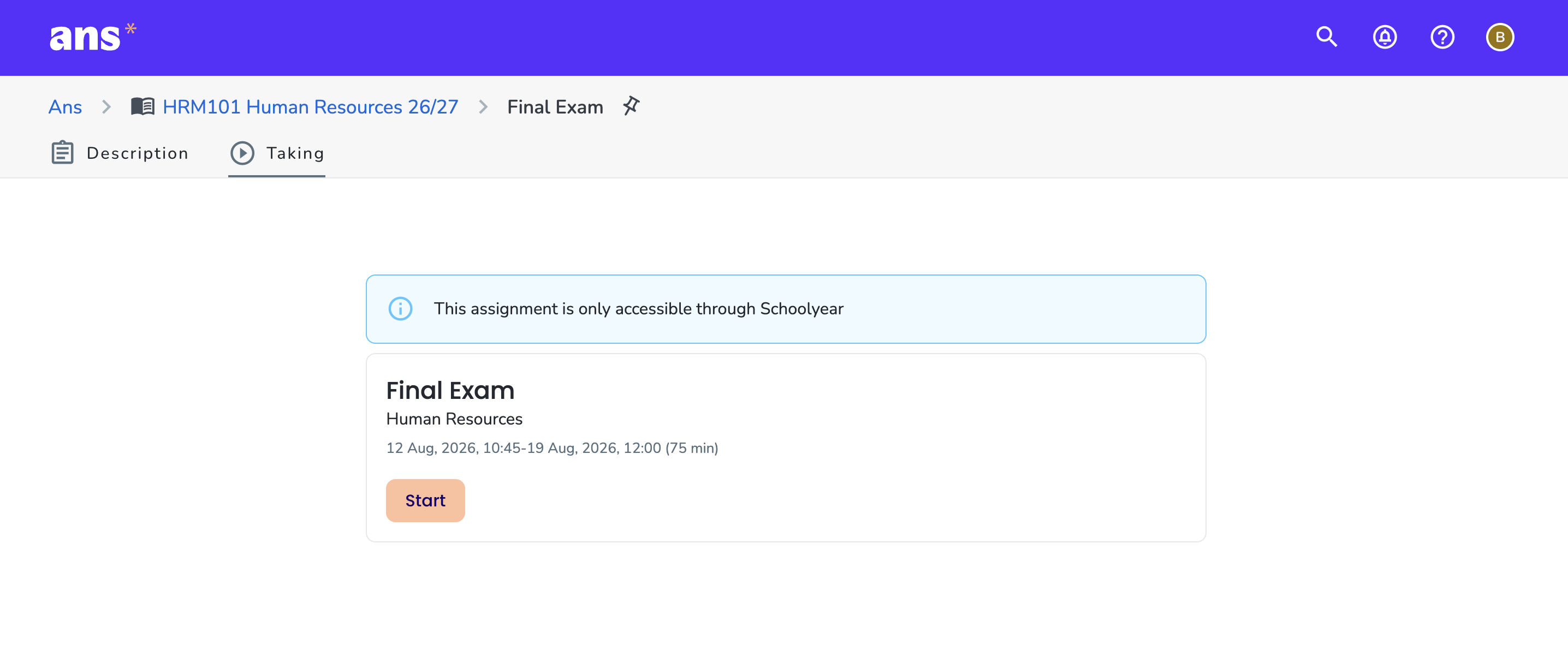 Start exam with schoolyear