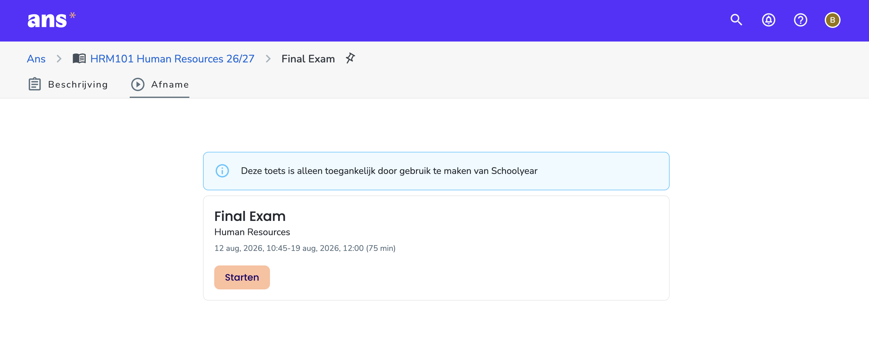 Toets met Schoolyear starten