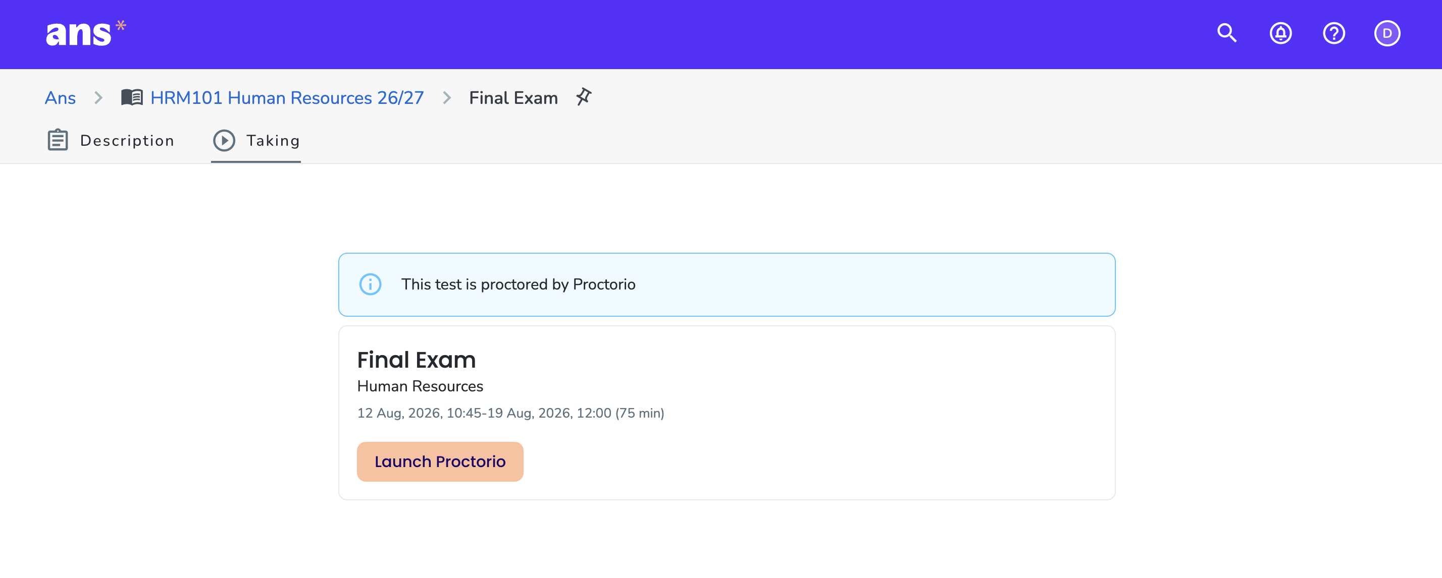 Start test with proctorio