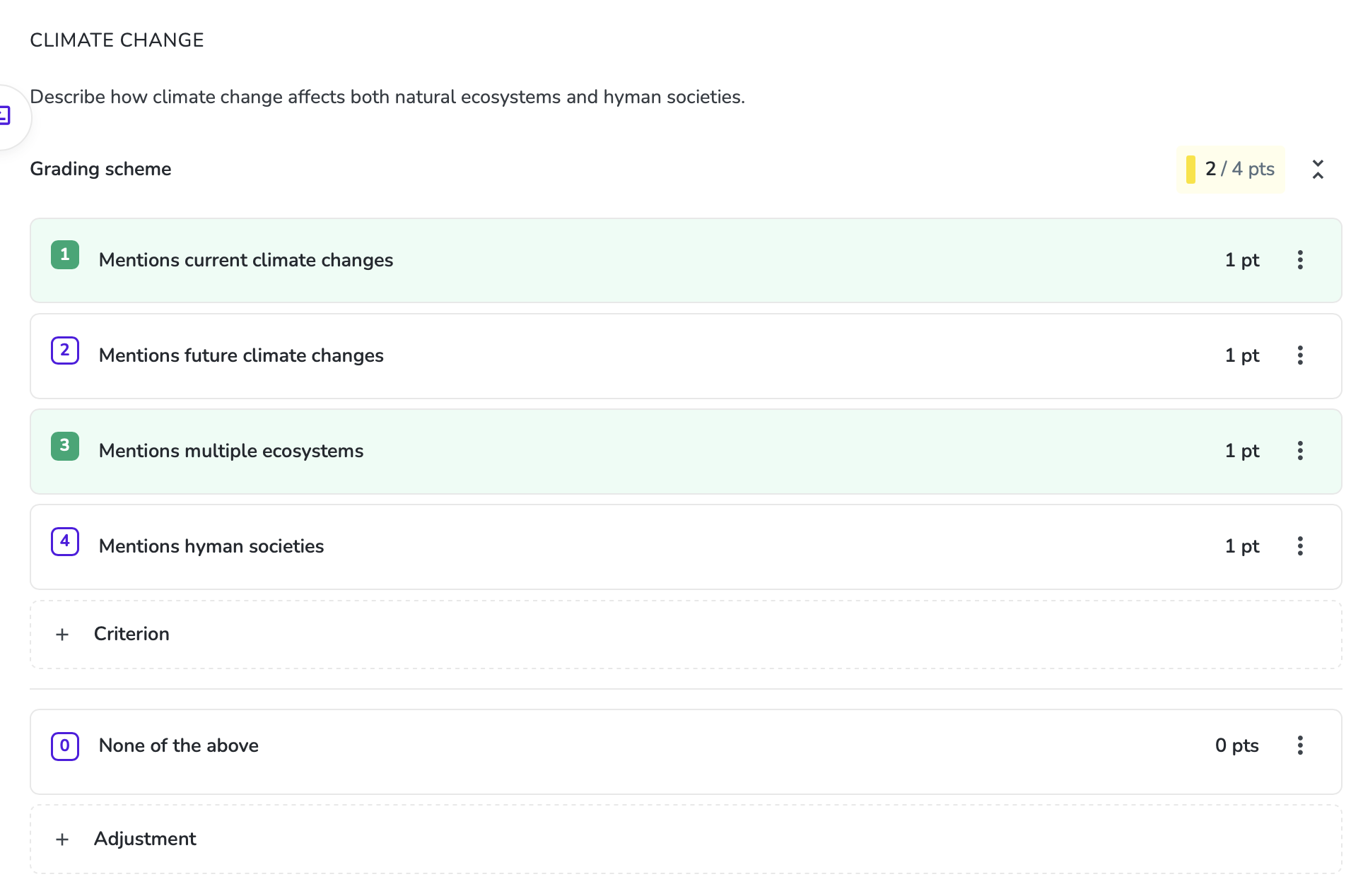 Grading with criteria