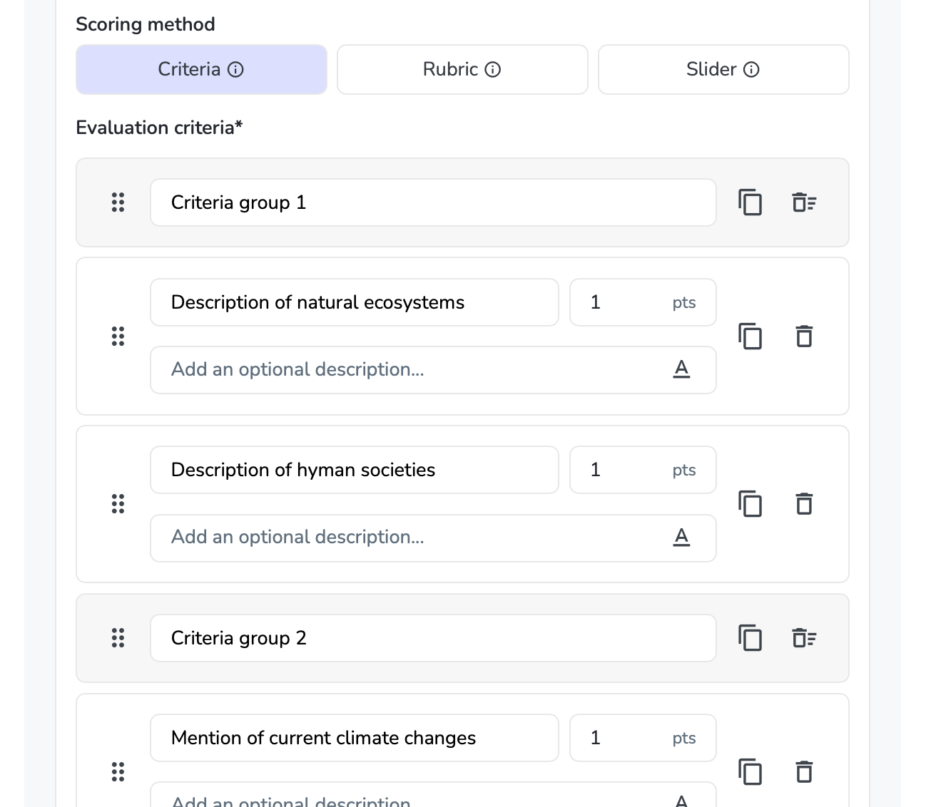 Criteria groups