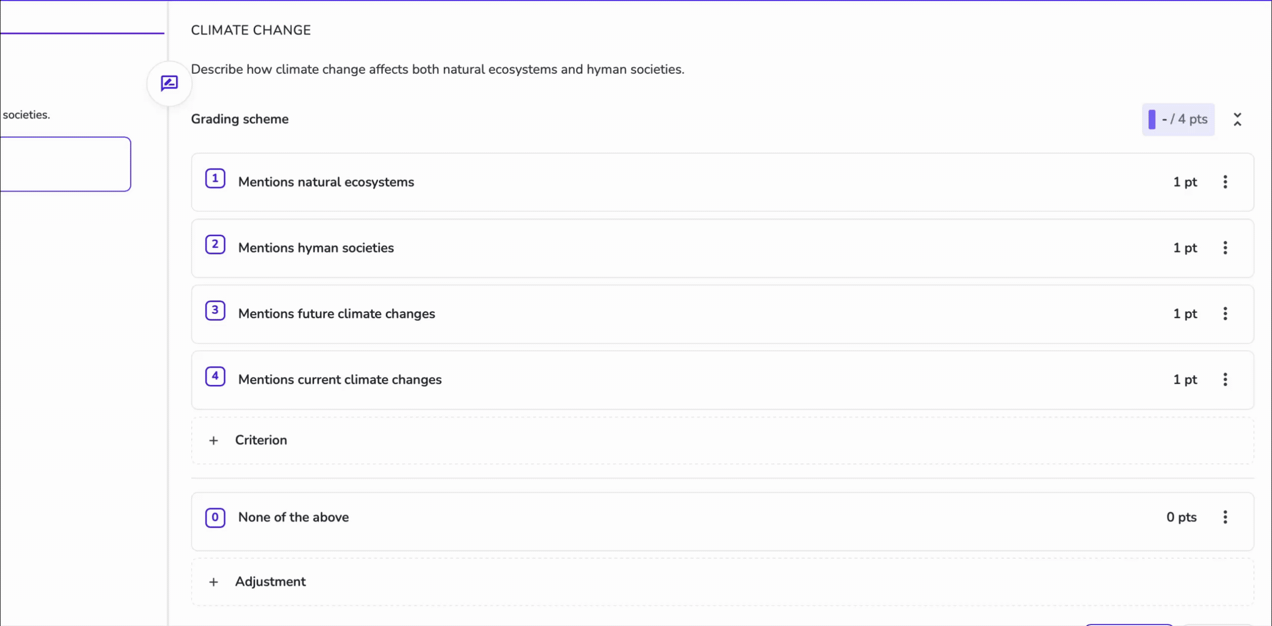 Gif that demonstrates adding a comment to a criteria