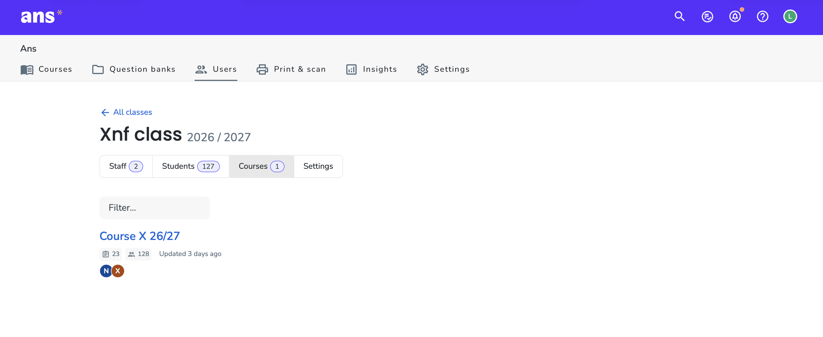 Courses tab