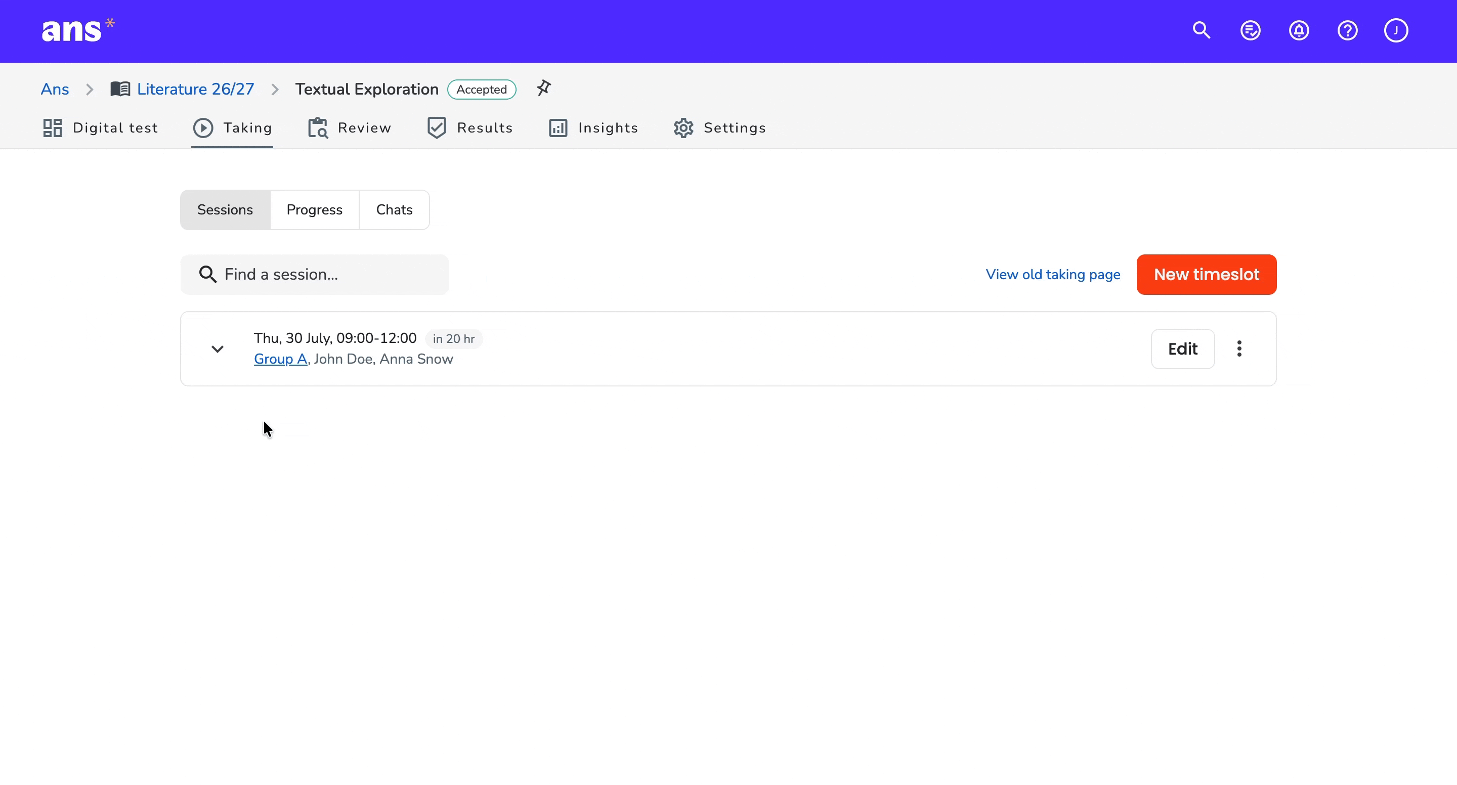 Select group from taking page
