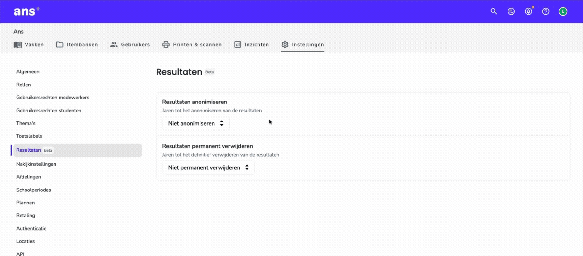 Instellingen in resultaten aanpassen